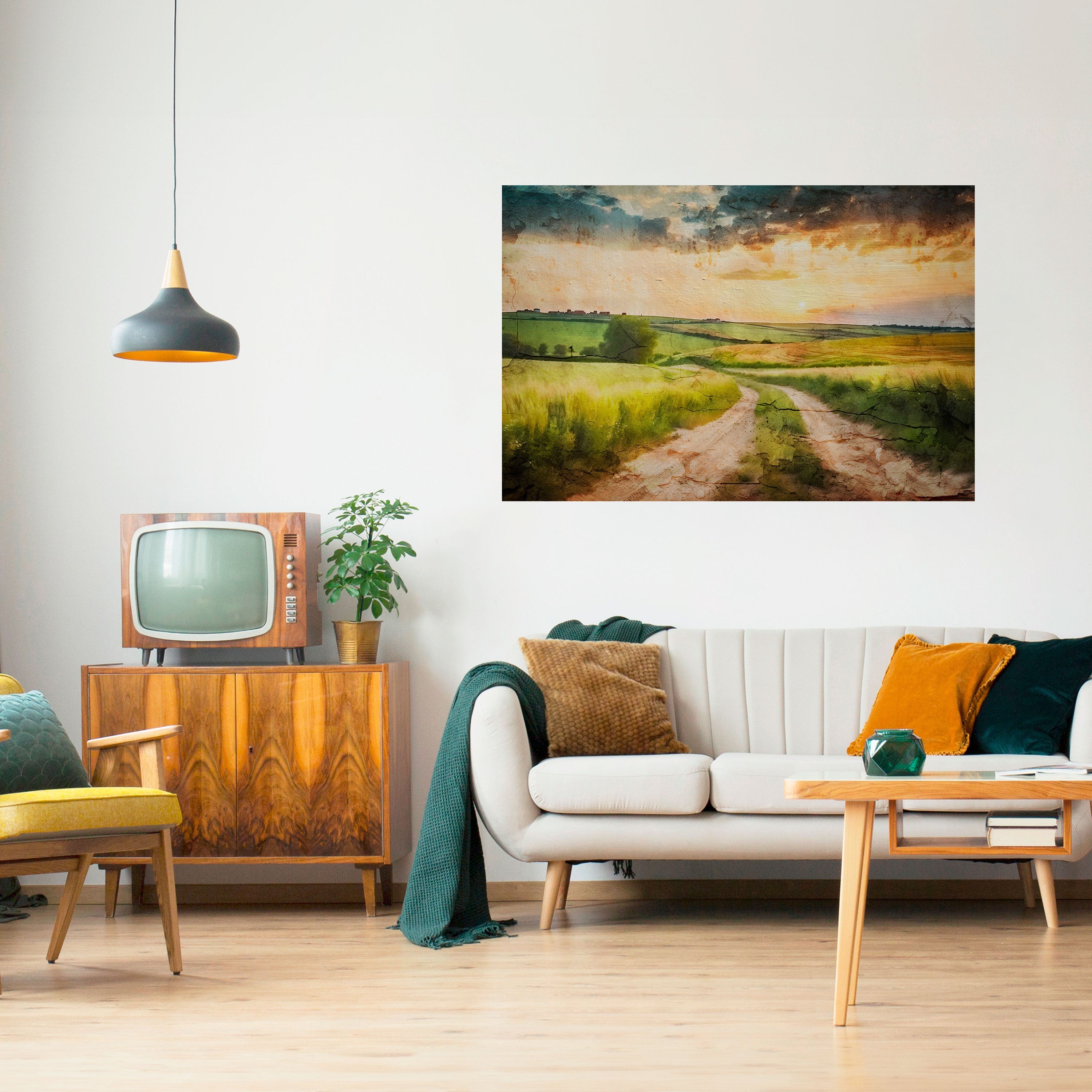 SUNSET PATH Selbstklebendes Horizontal-Poster