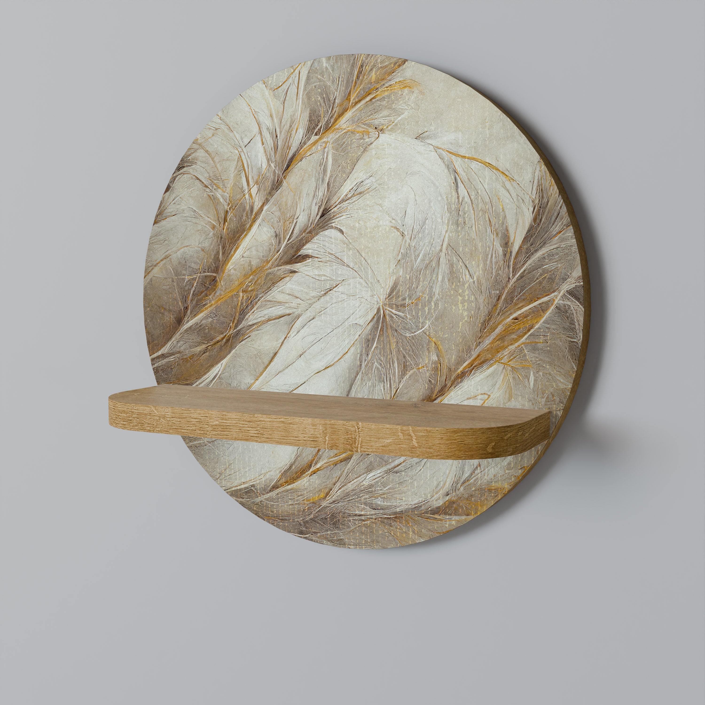 SOFT PLUMAGE Round Art Shelf In Oak Effect