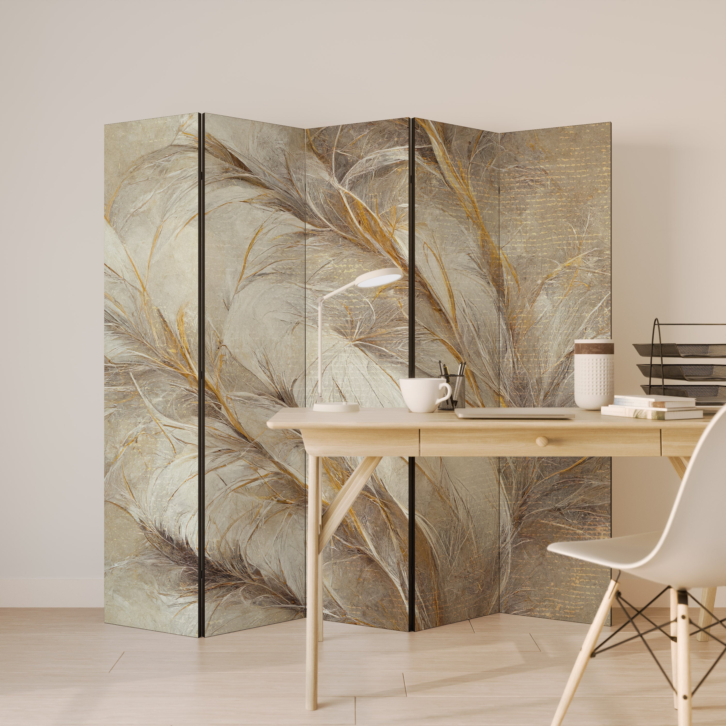 SOFT PLUMAGE Decorative 5-Panel Room Divider
