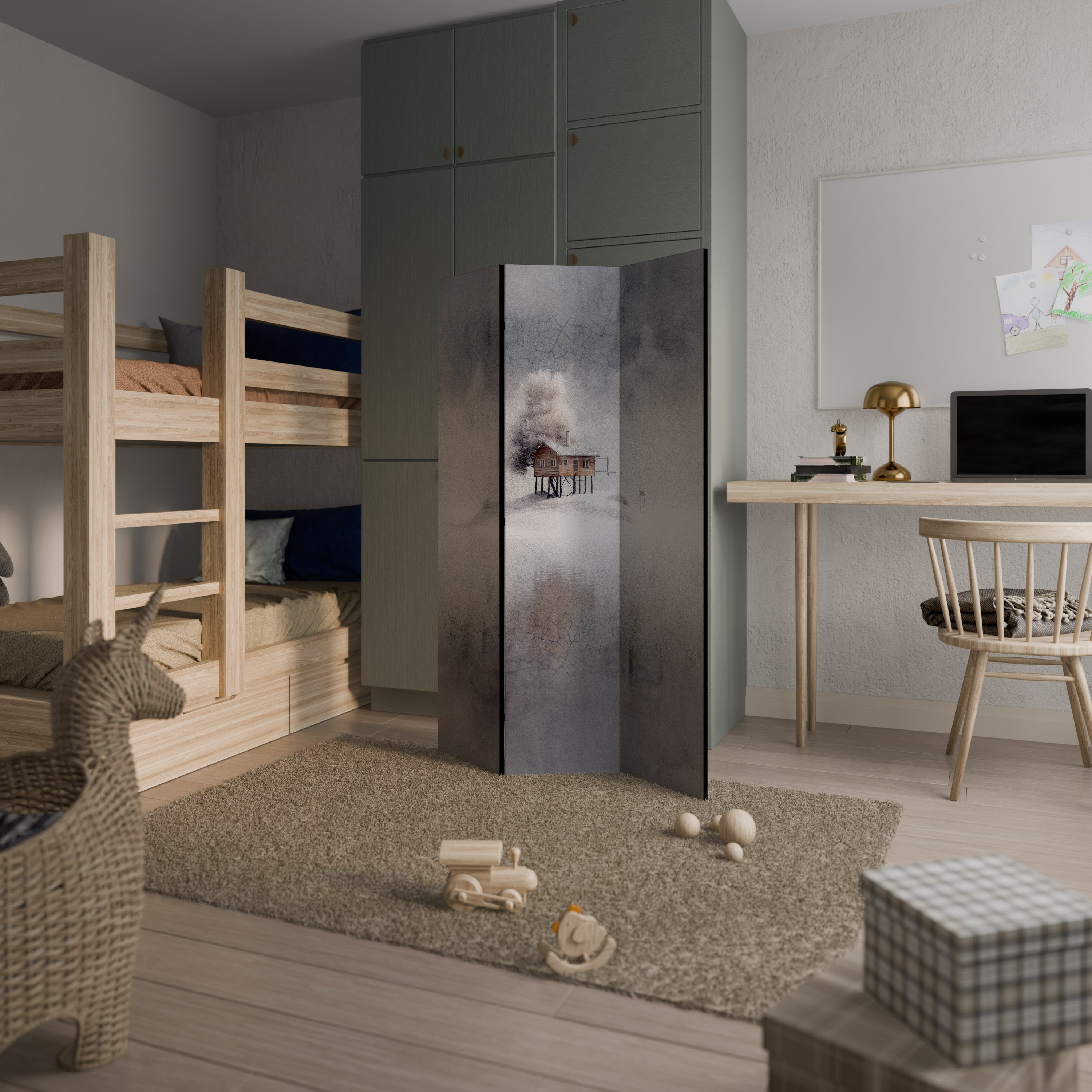 SILENT CABIN Dekorativer 3-teiliger Raumteiler