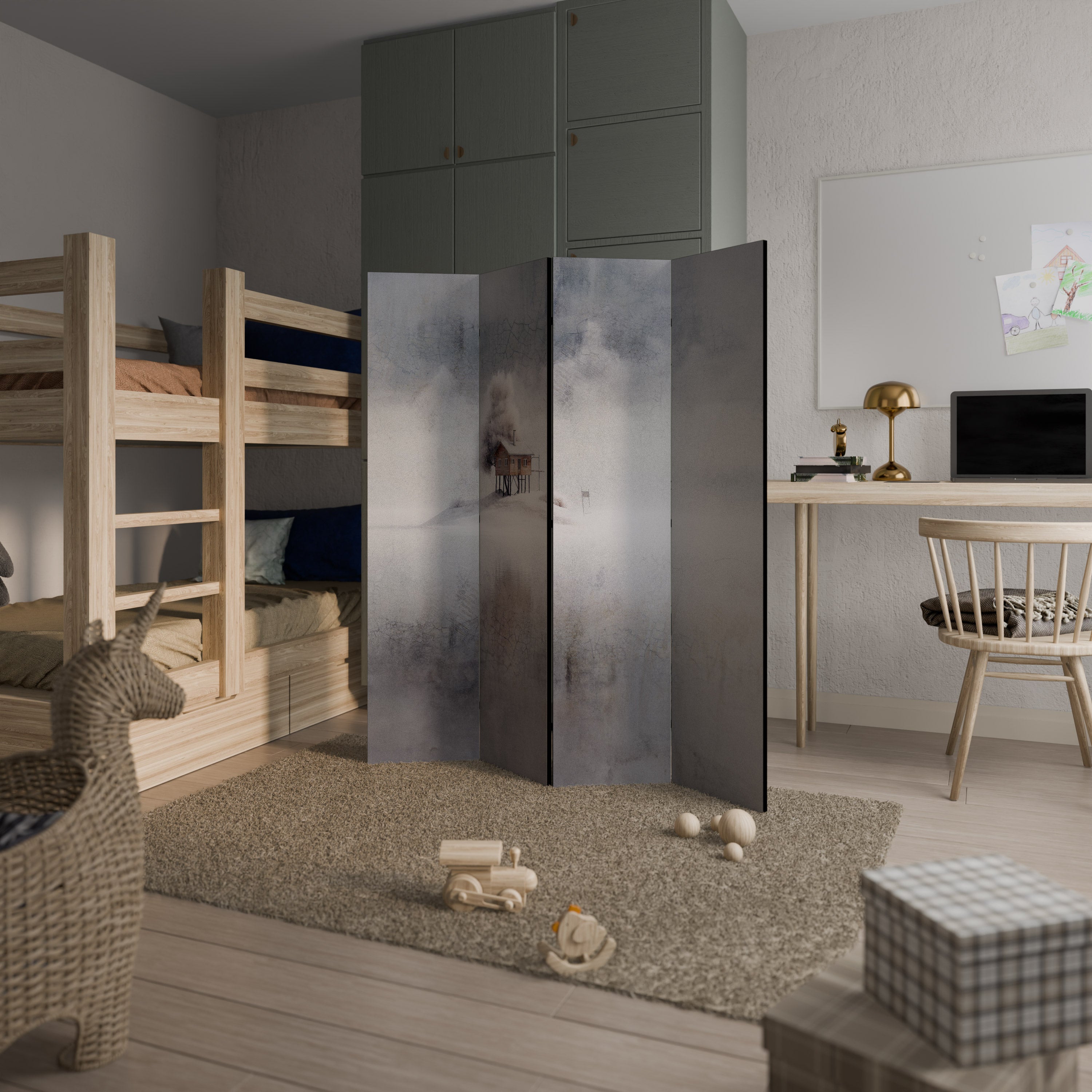 SILENT CABIN Dekorativer 4-teiliger Raumteiler