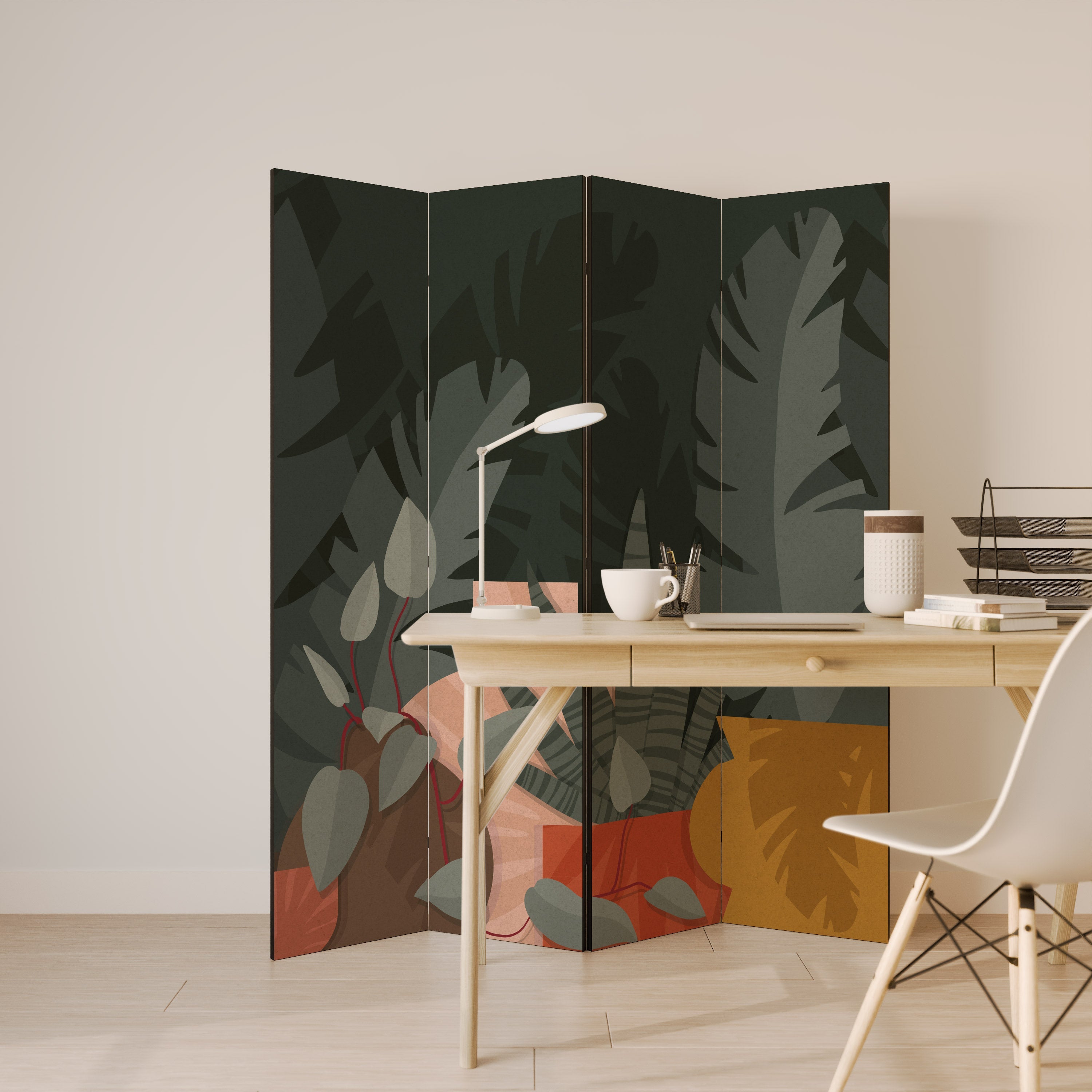 TROPICAL COMPOSITION Dekorativer 4-teiliger Raumteiler