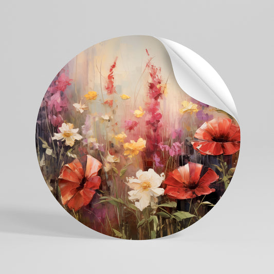 VIBRANT BLOOM SYMPHONY Runder Wandsticker zum Abziehen und Aufkleben