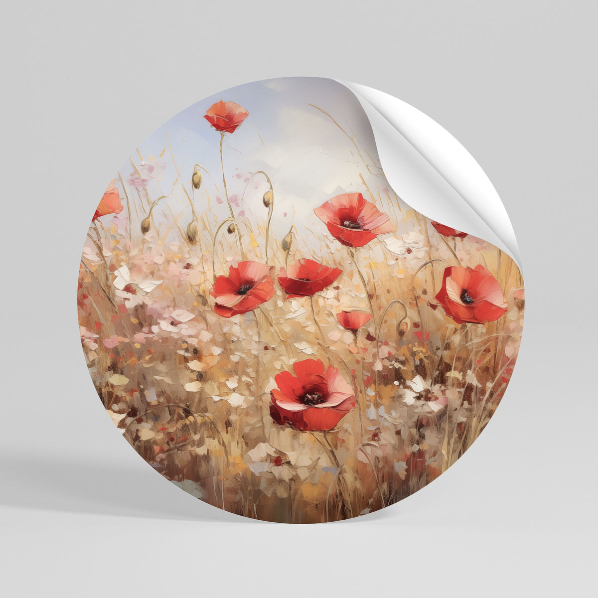 POPPY DREAMSCAPE Runder Wandsticker zum Abziehen und Aufkleben