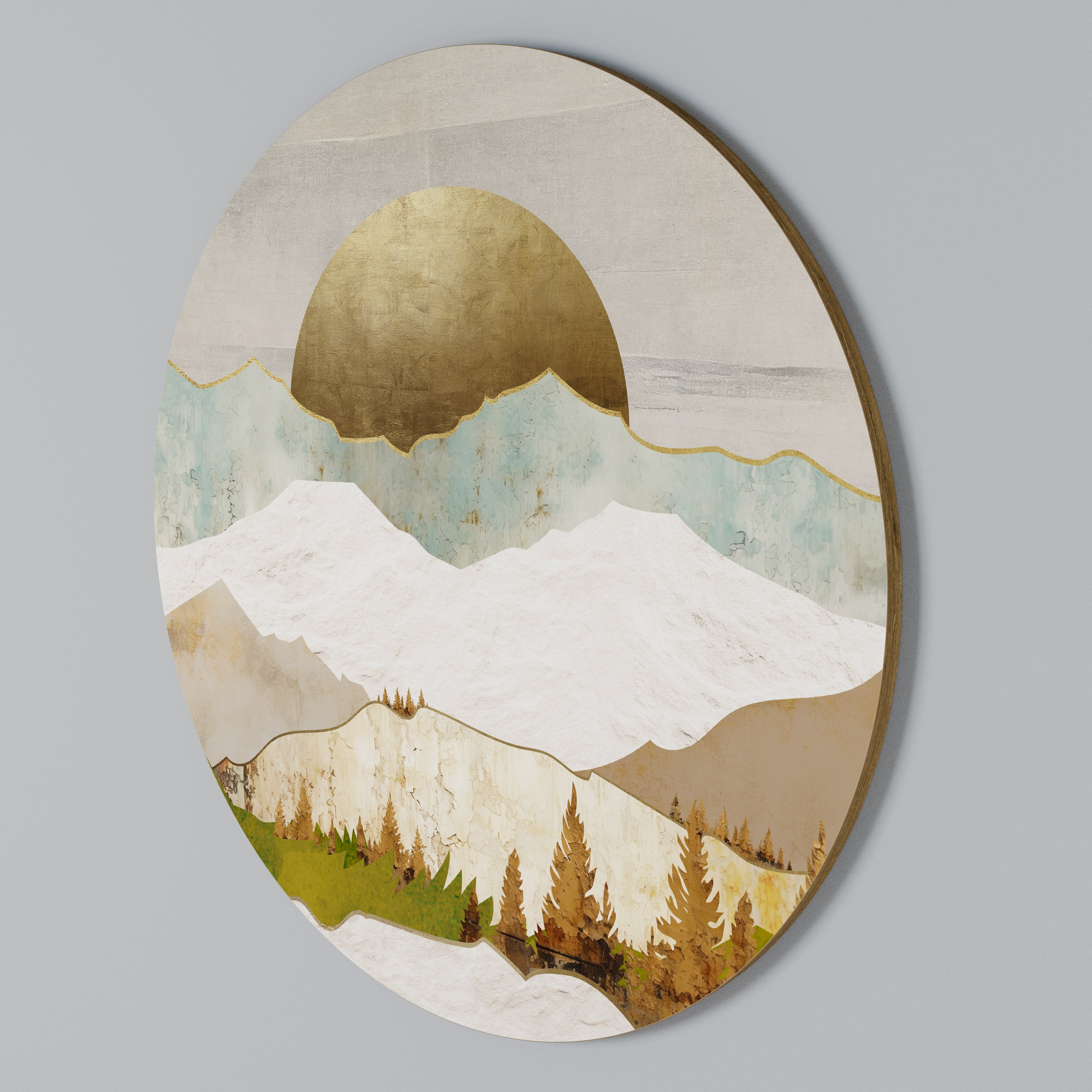 GOLDEN WINTER Rundes Wandbild