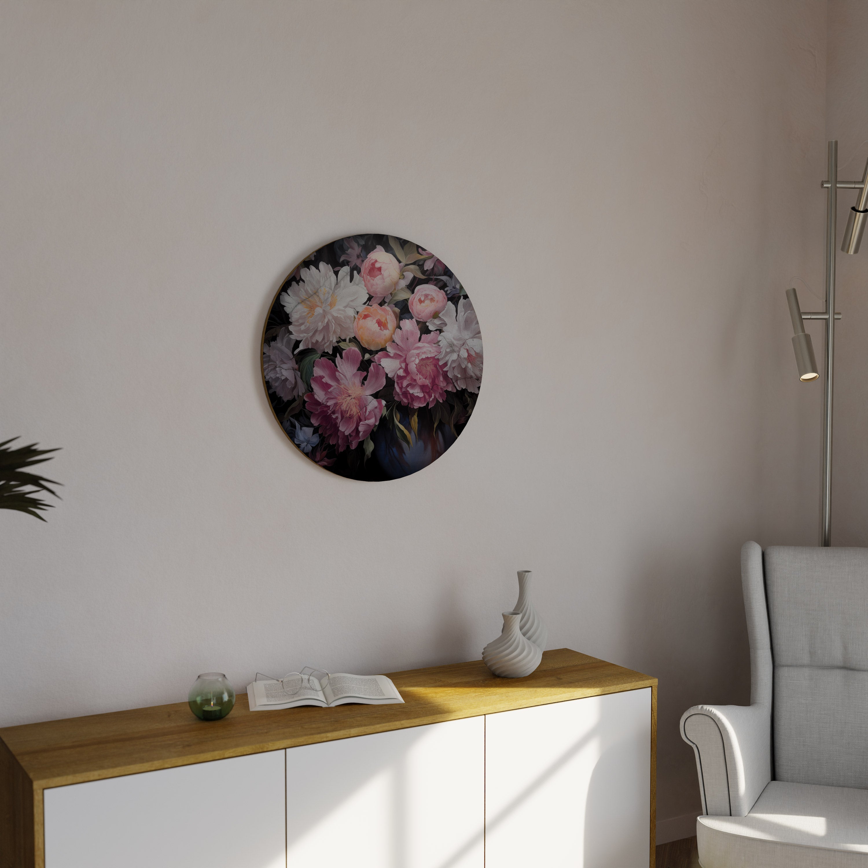 Runde Wandkunst „Crashed Peonies“