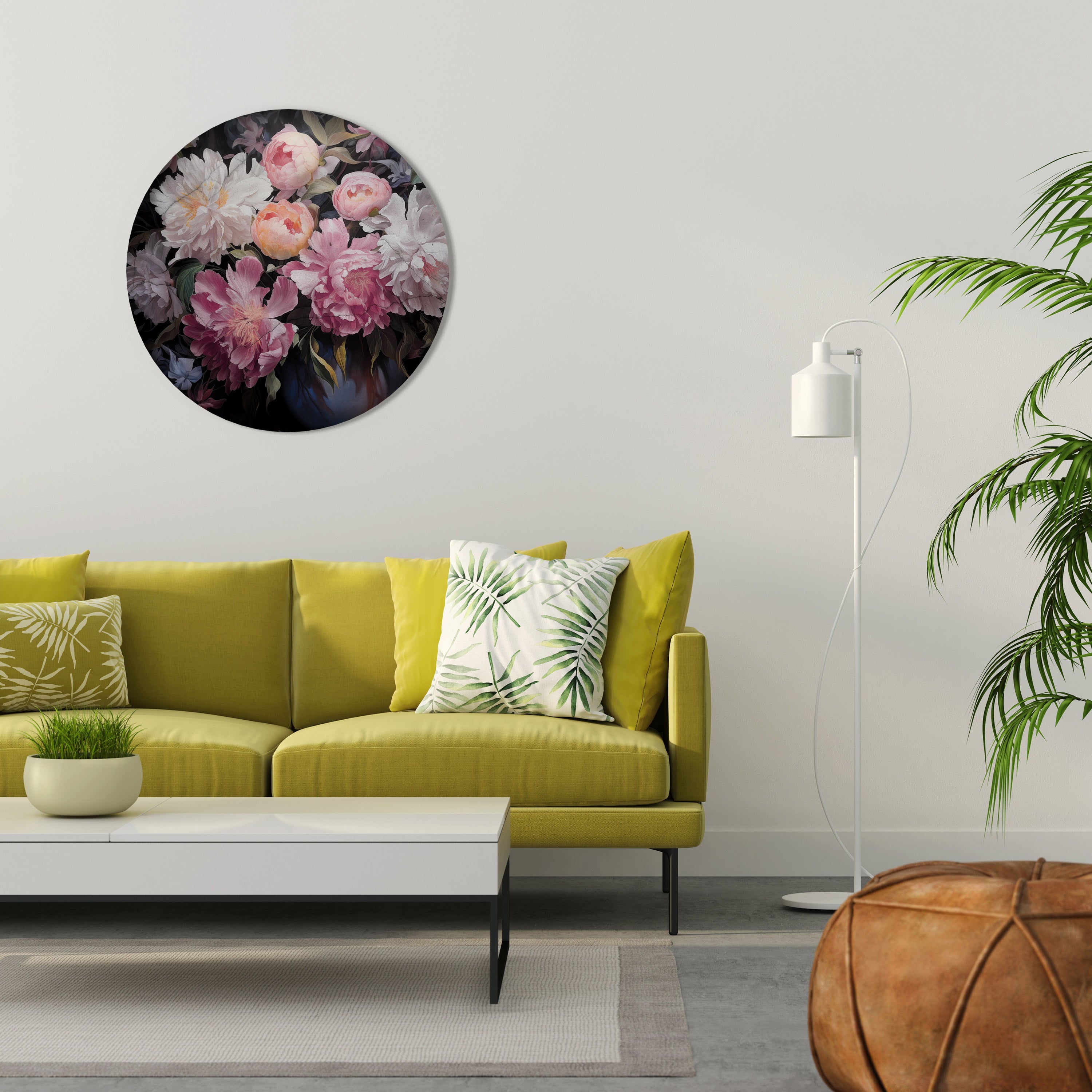 Runde Wandkunst „Crashed Peonies“