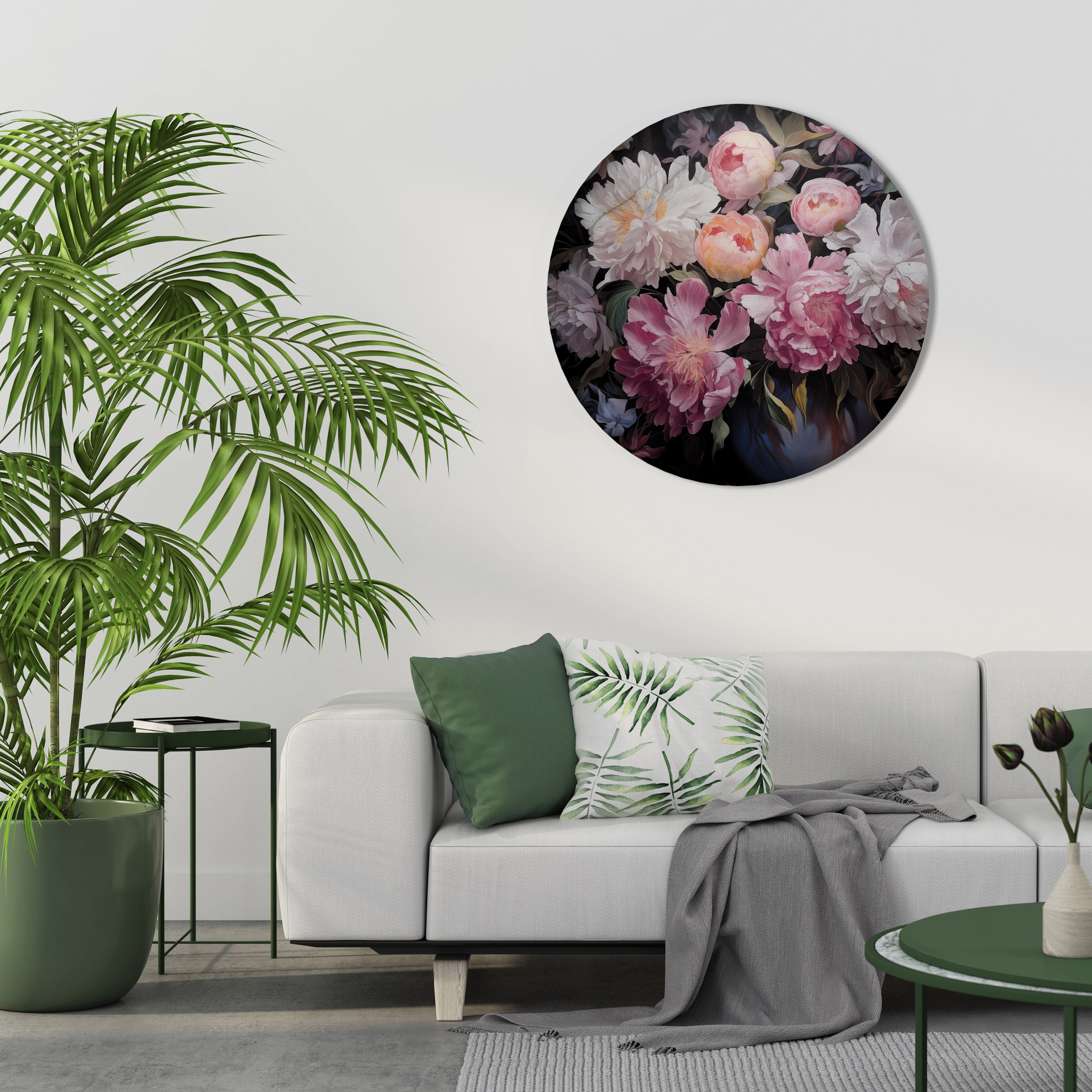 Runde Wandkunst „Crashed Peonies“