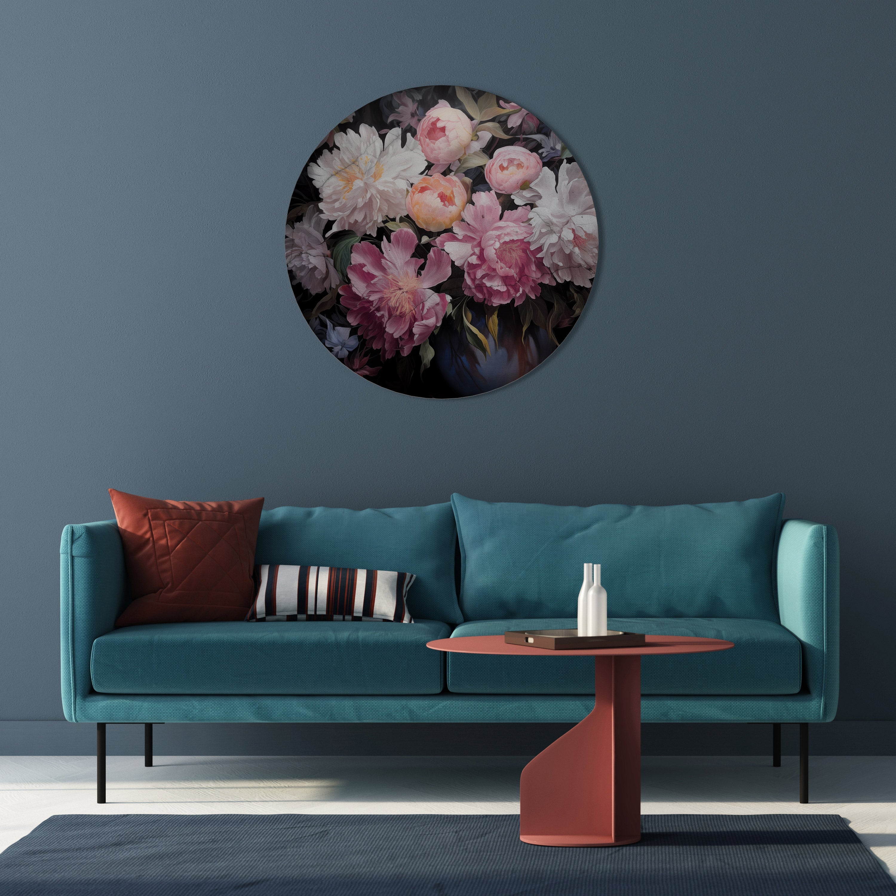 Runde Wandkunst „Crashed Peonies“