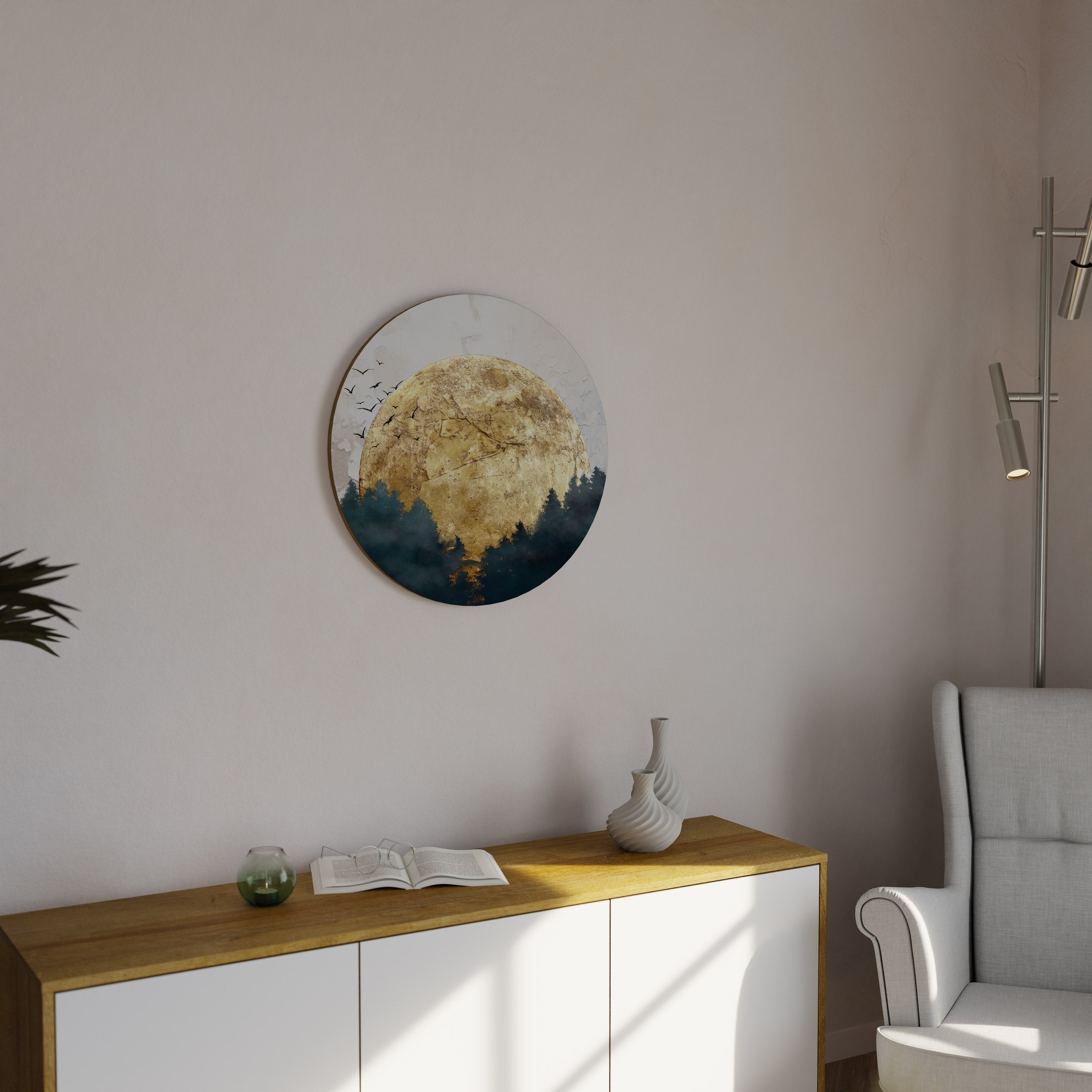 Runde Wandkunst „Aufgehender Mond“