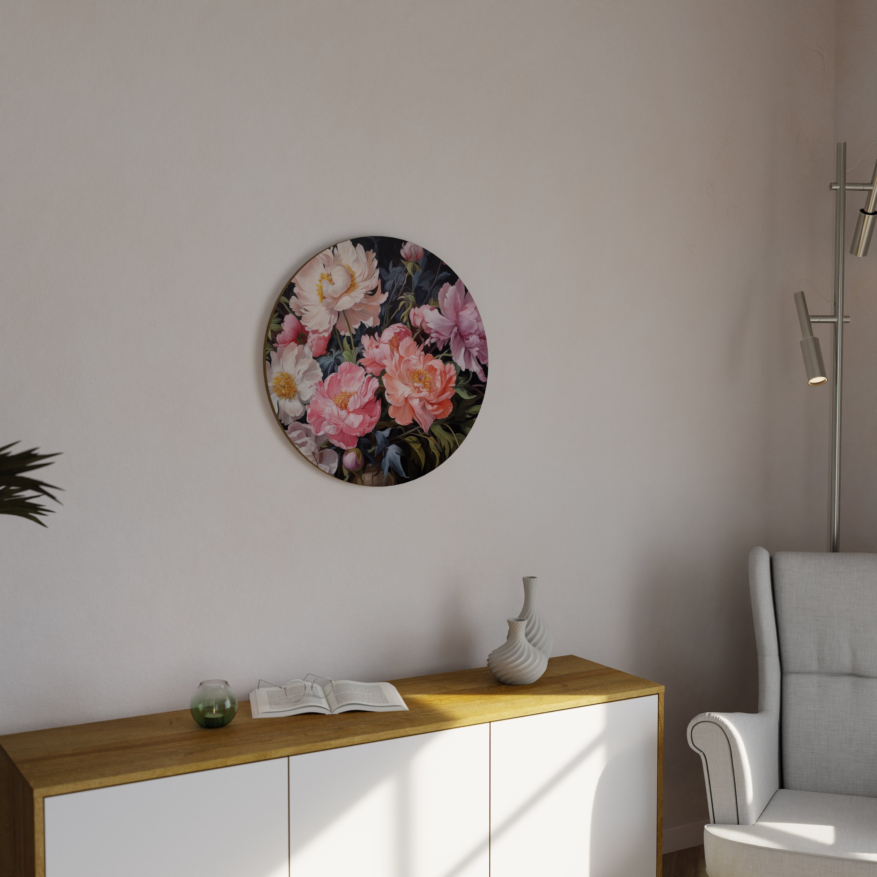 Pfingstrosenblüte Runde Wandkunst