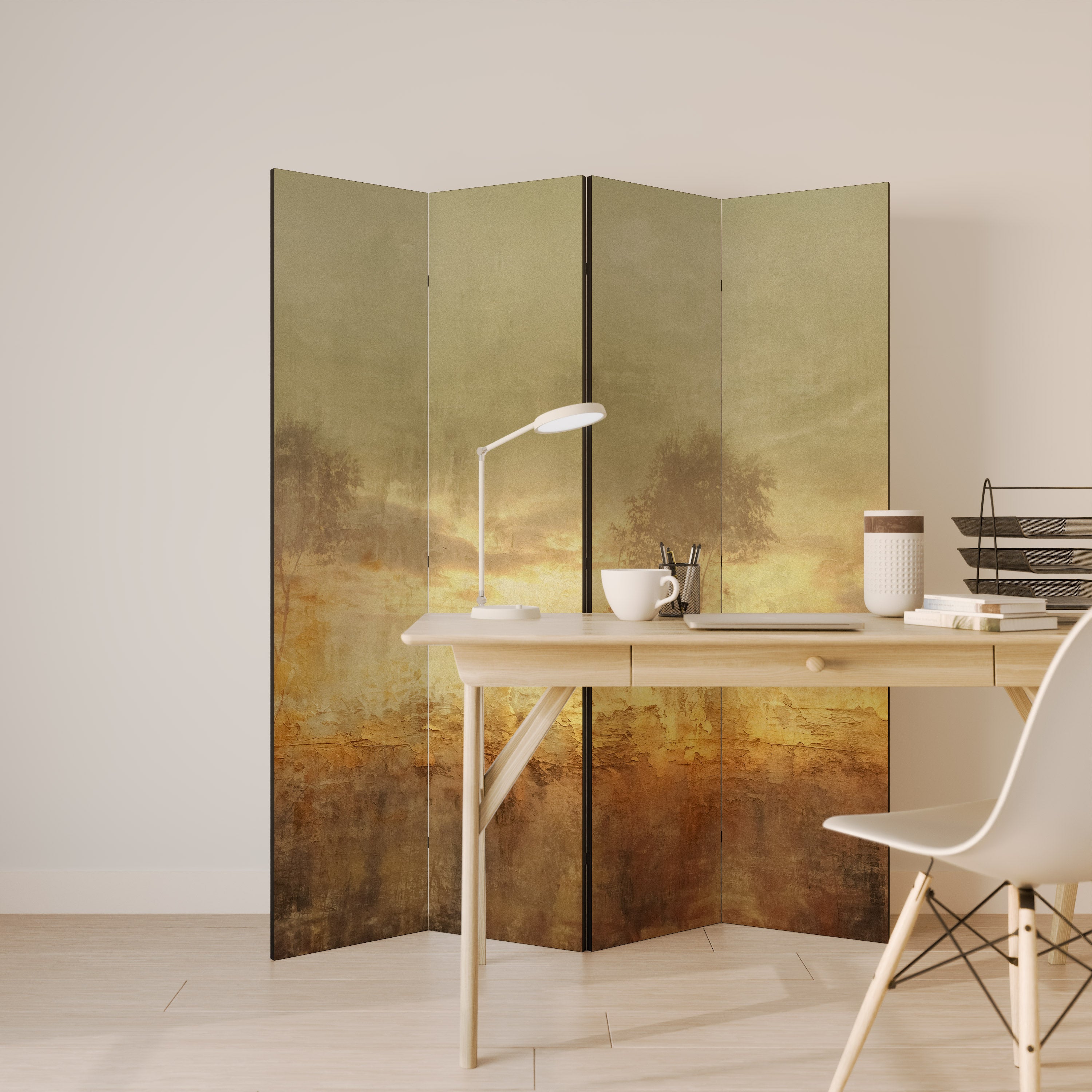 AMBER DREAMSCAPE Dekorativer 4-teiliger Raumteiler