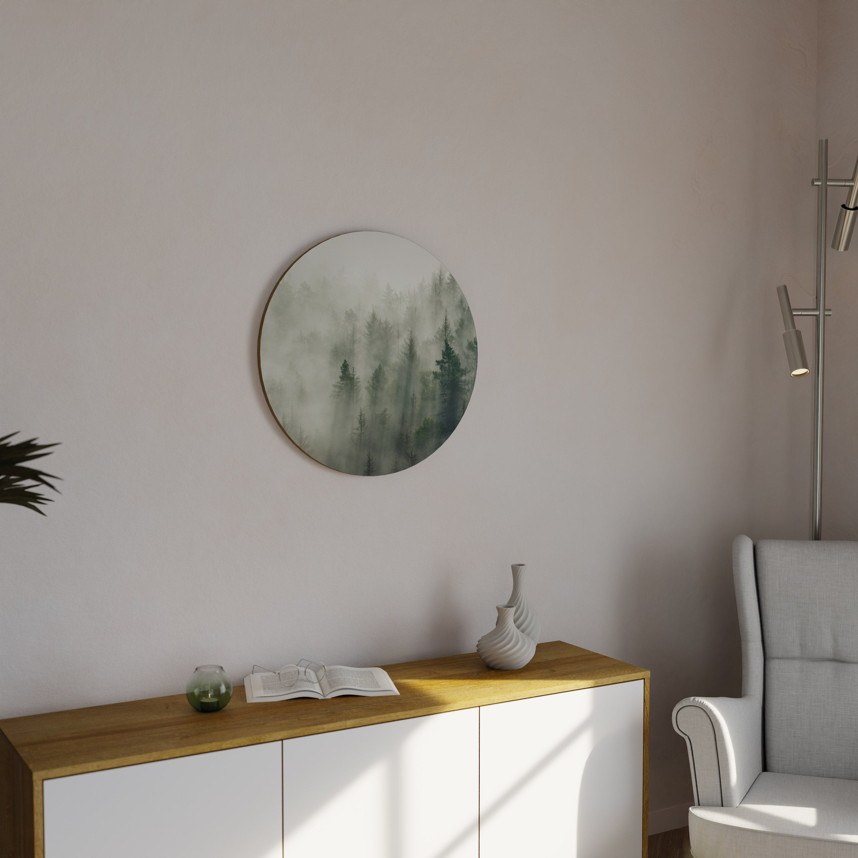 Runde Wandkunst „MISTY FOREST“