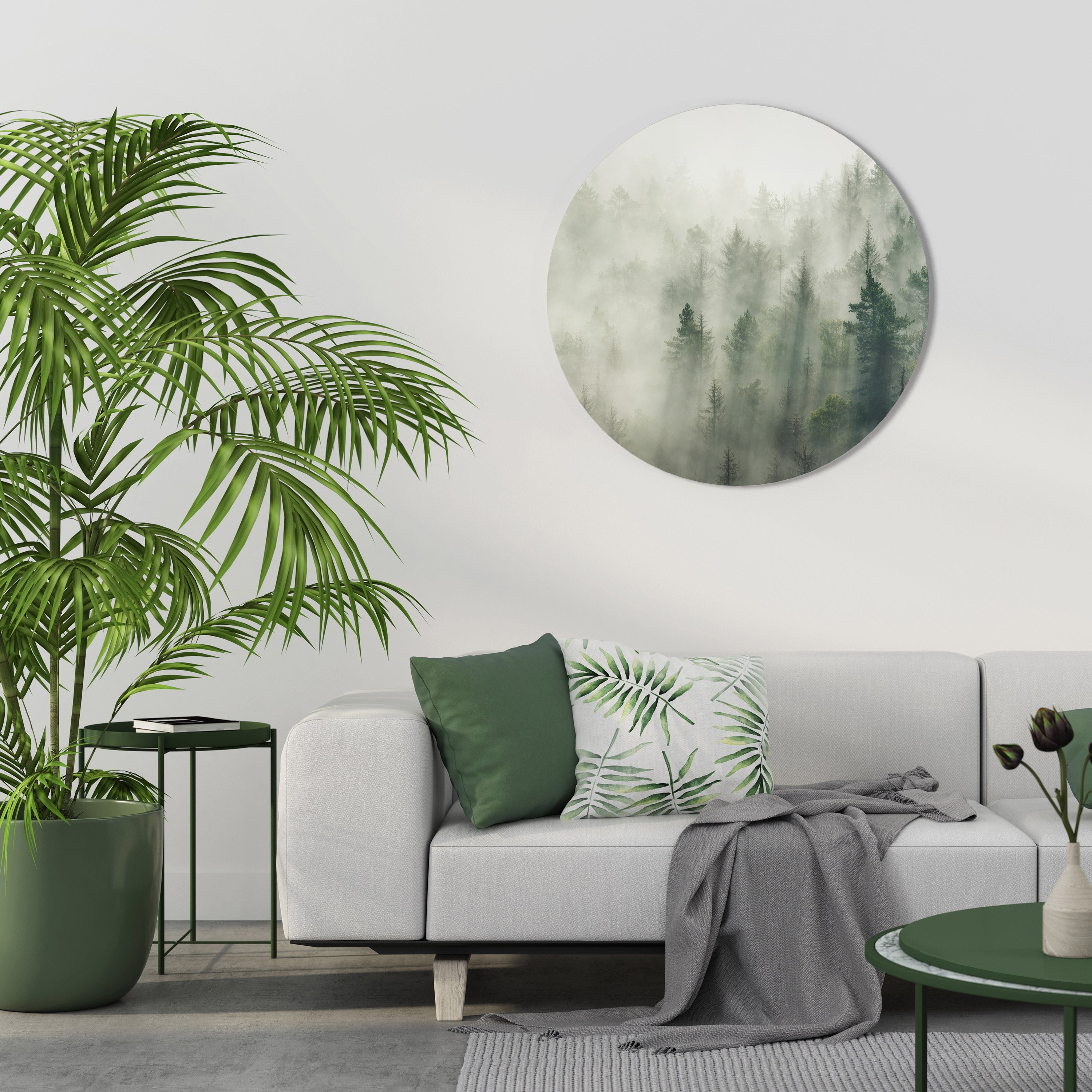 Runde Wandkunst „MISTY FOREST“