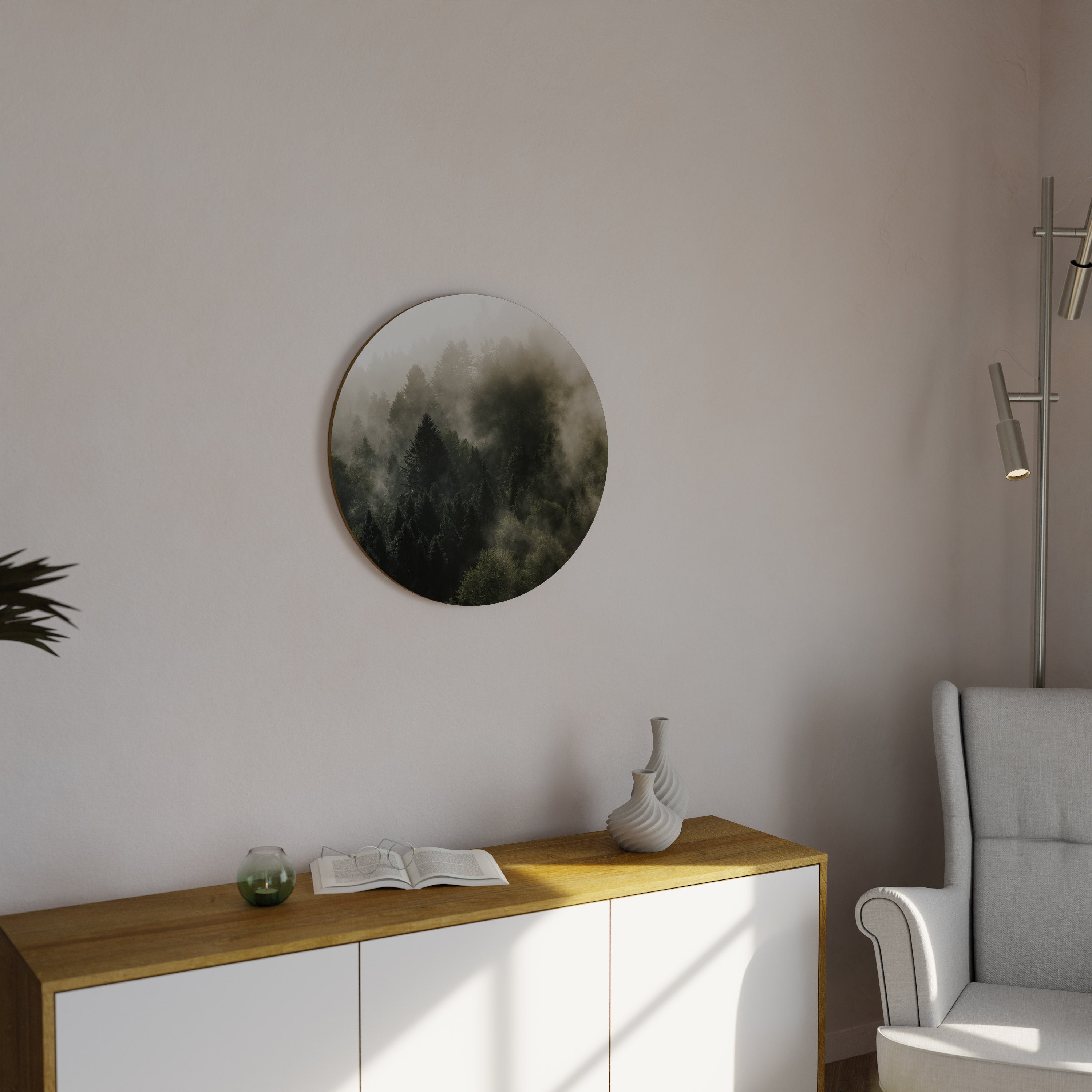 Runde Wandkunst „MISTY HIGHLANDS“