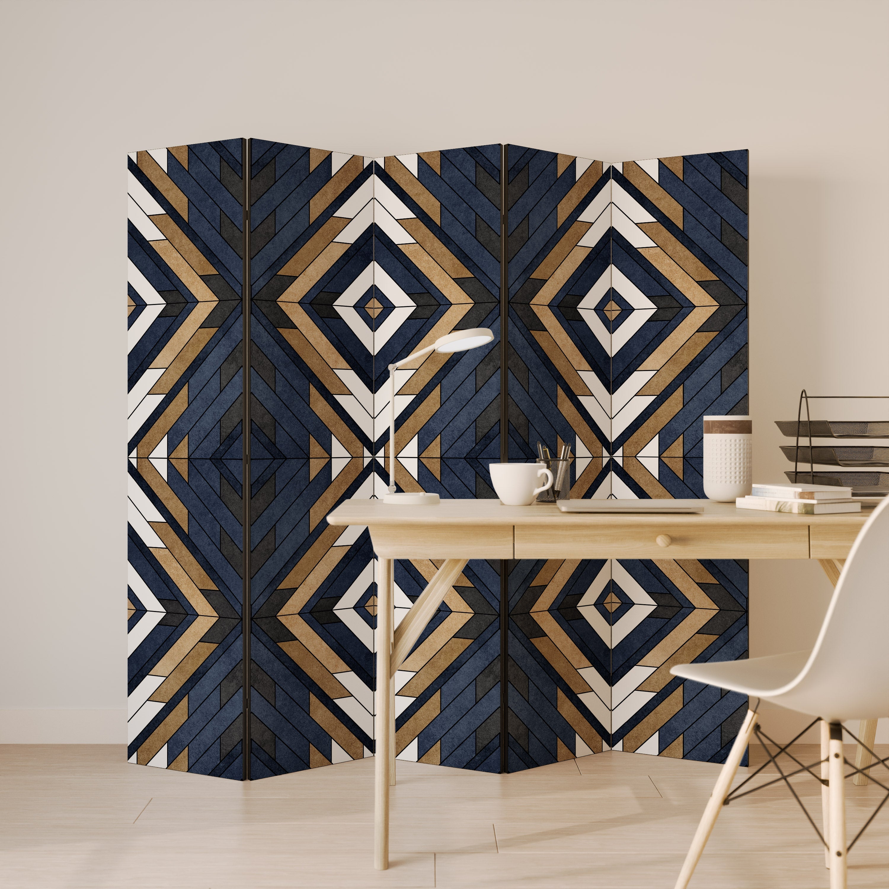 ARTFUL GEOMETRY Decorative 5-Panel Room Divider