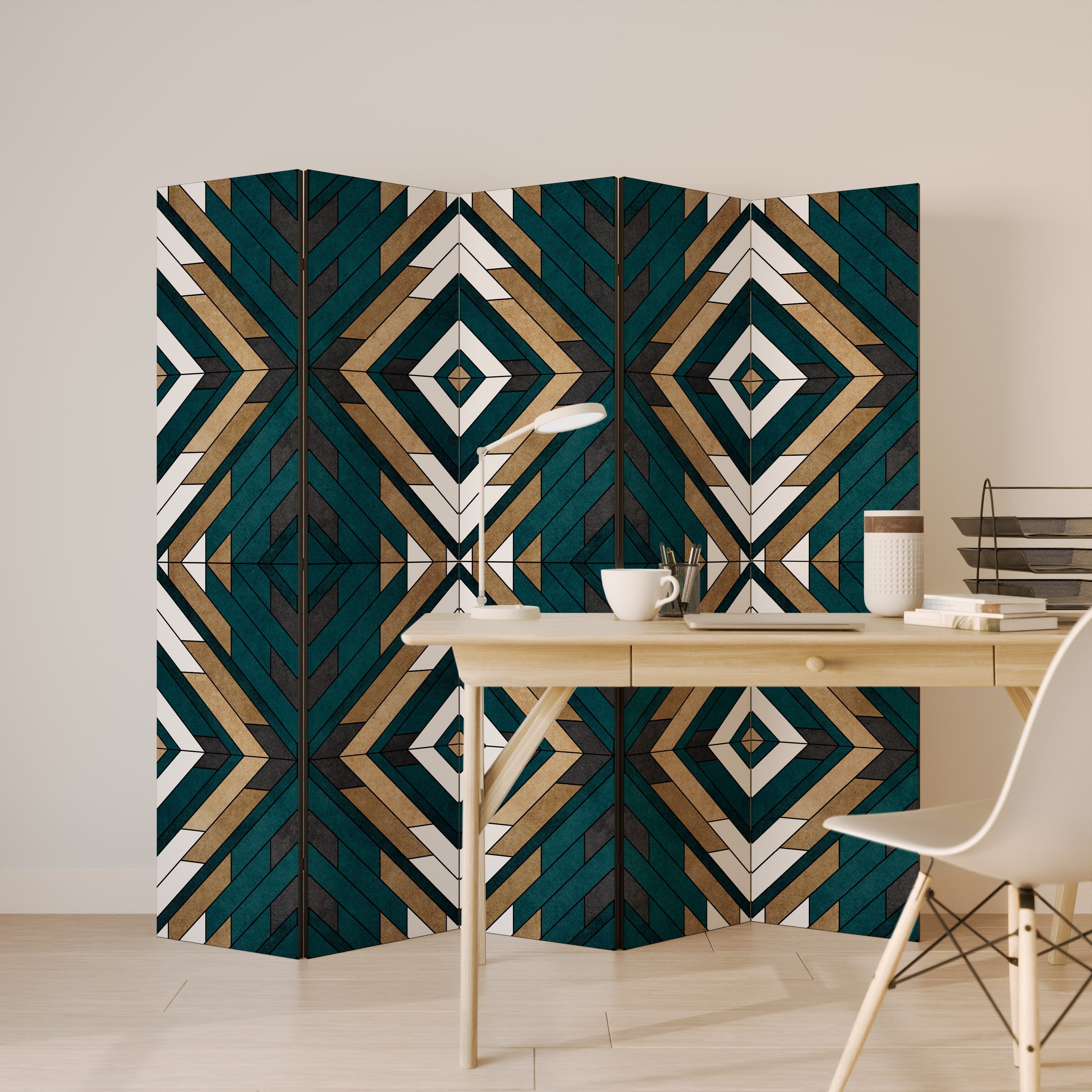 ARTISTIC GEOMETRY Decorative 5-Panel Room Divider