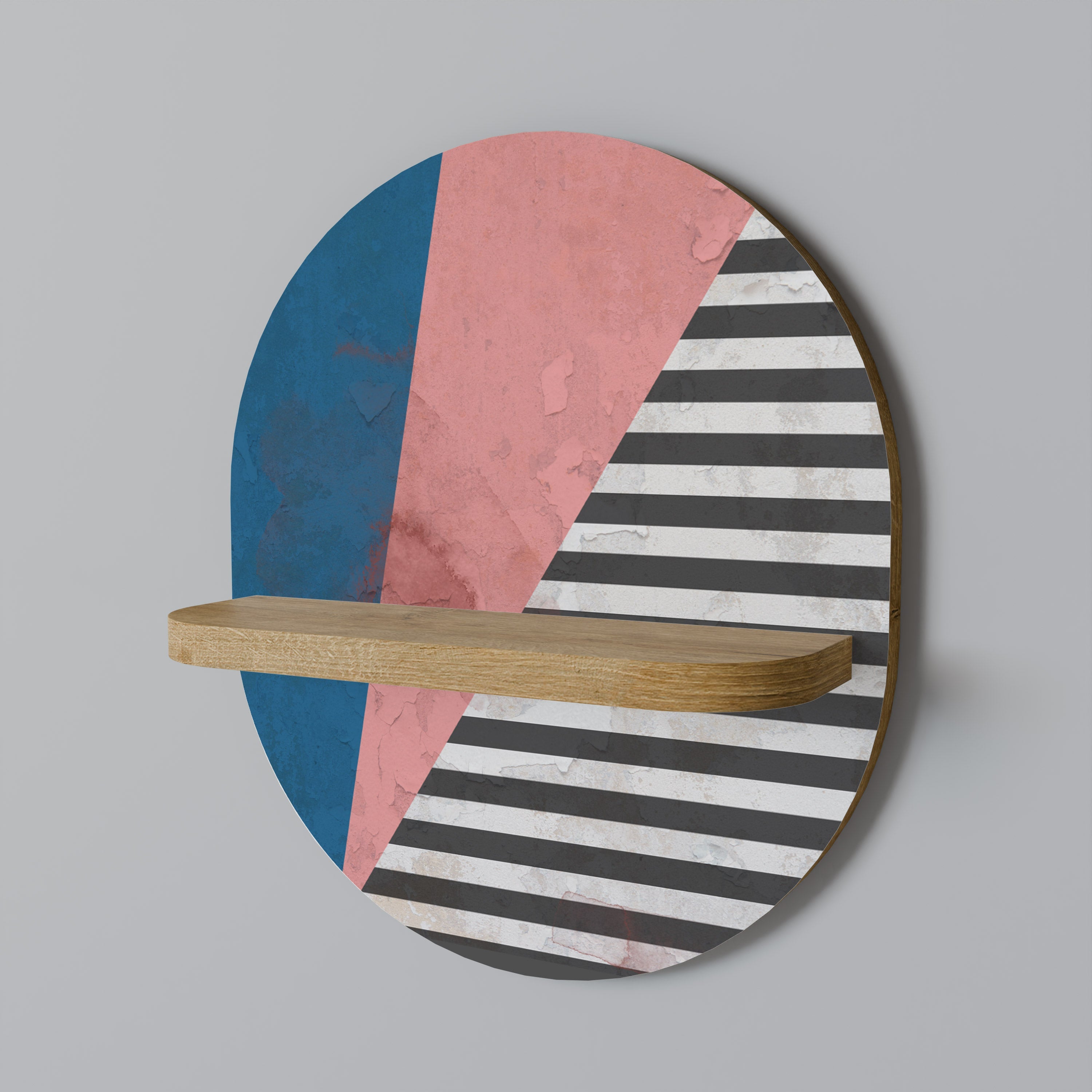 GLAMOROUS STRIPE Ovales Kunstregal in Eichenoptik