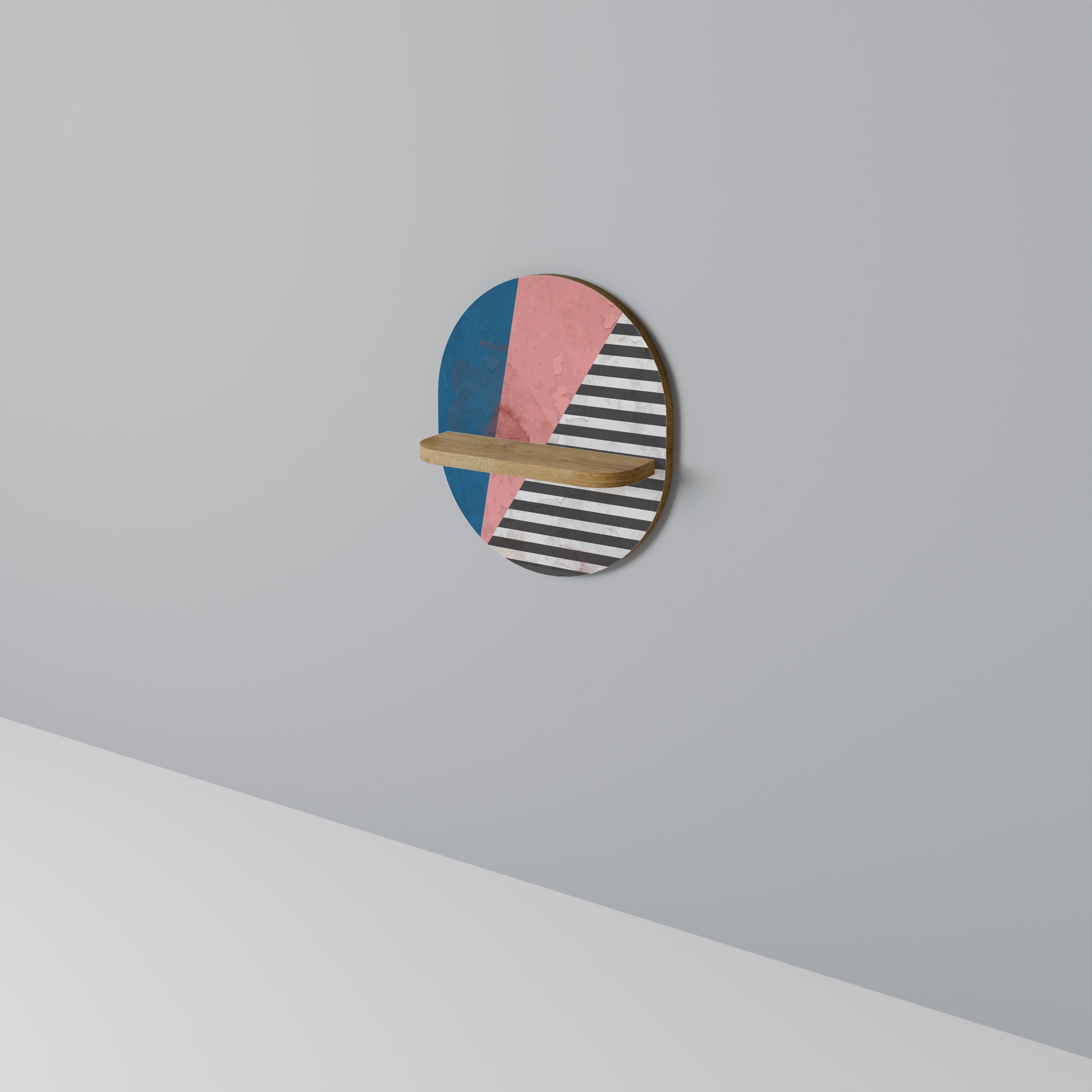GLAMOROUS STRIPE Ovales Kunstregal in Eichenoptik