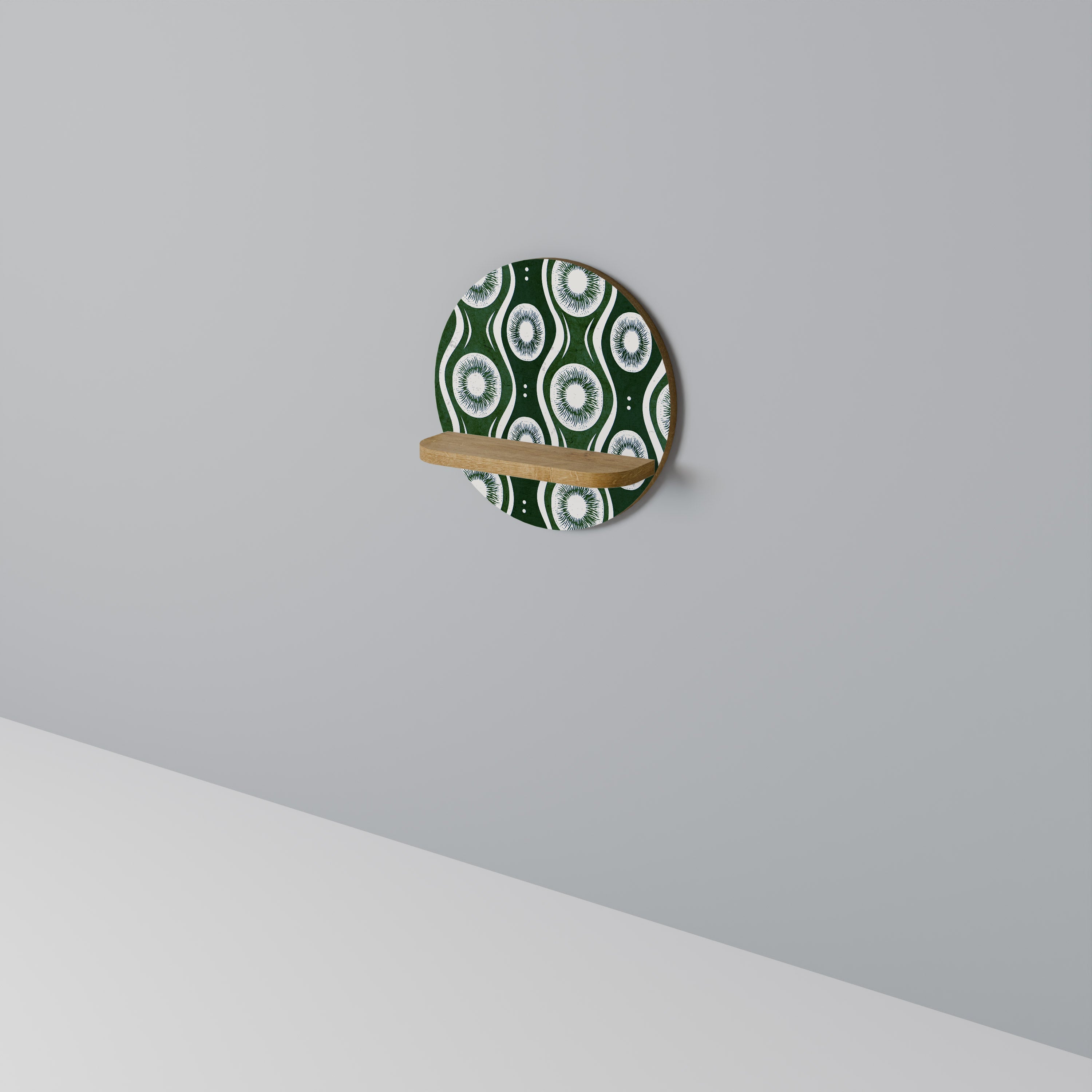 GREEN EYES Round Art Shelf In Oak Effect