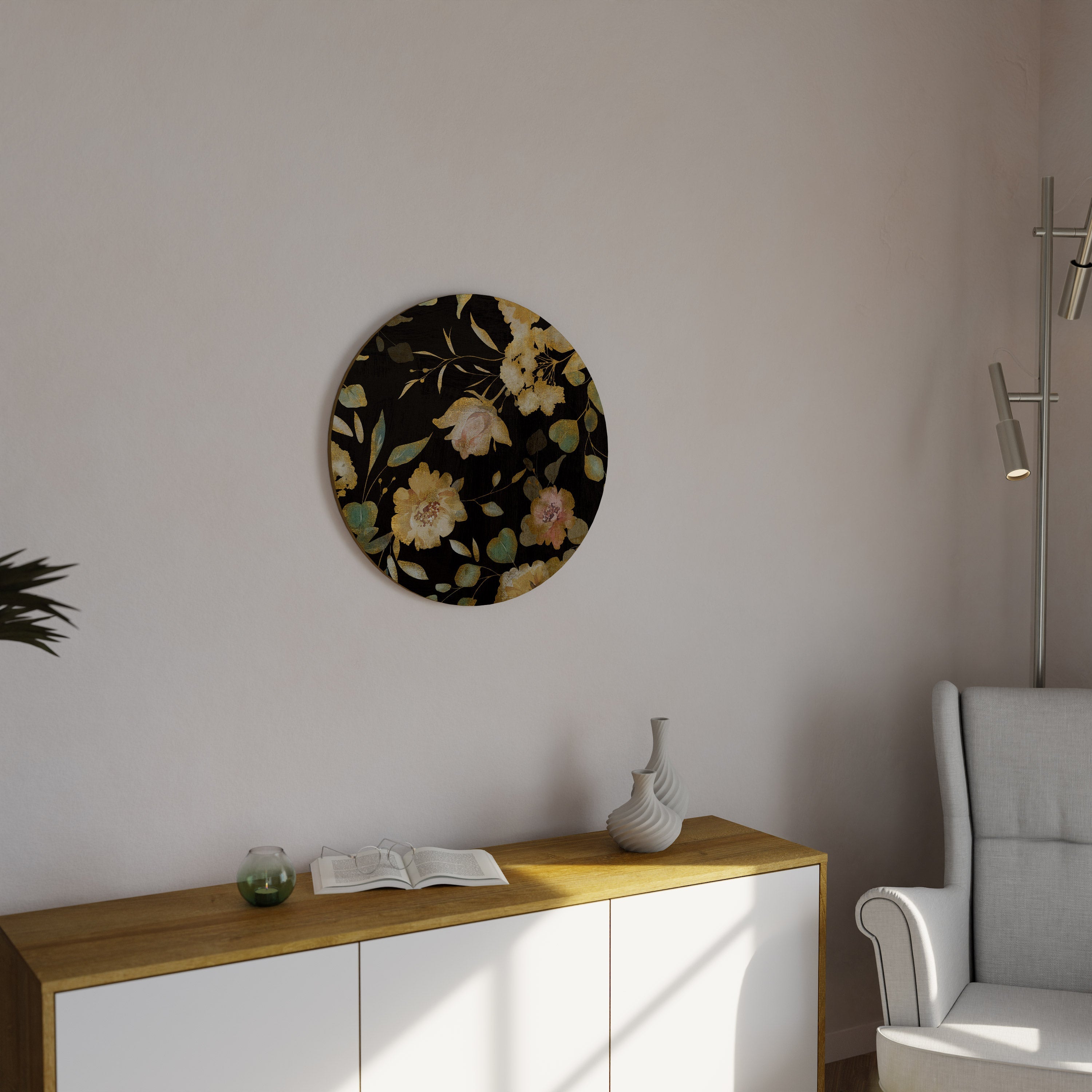 BESCHEIDENE BLUMEN Runde Wandkunst