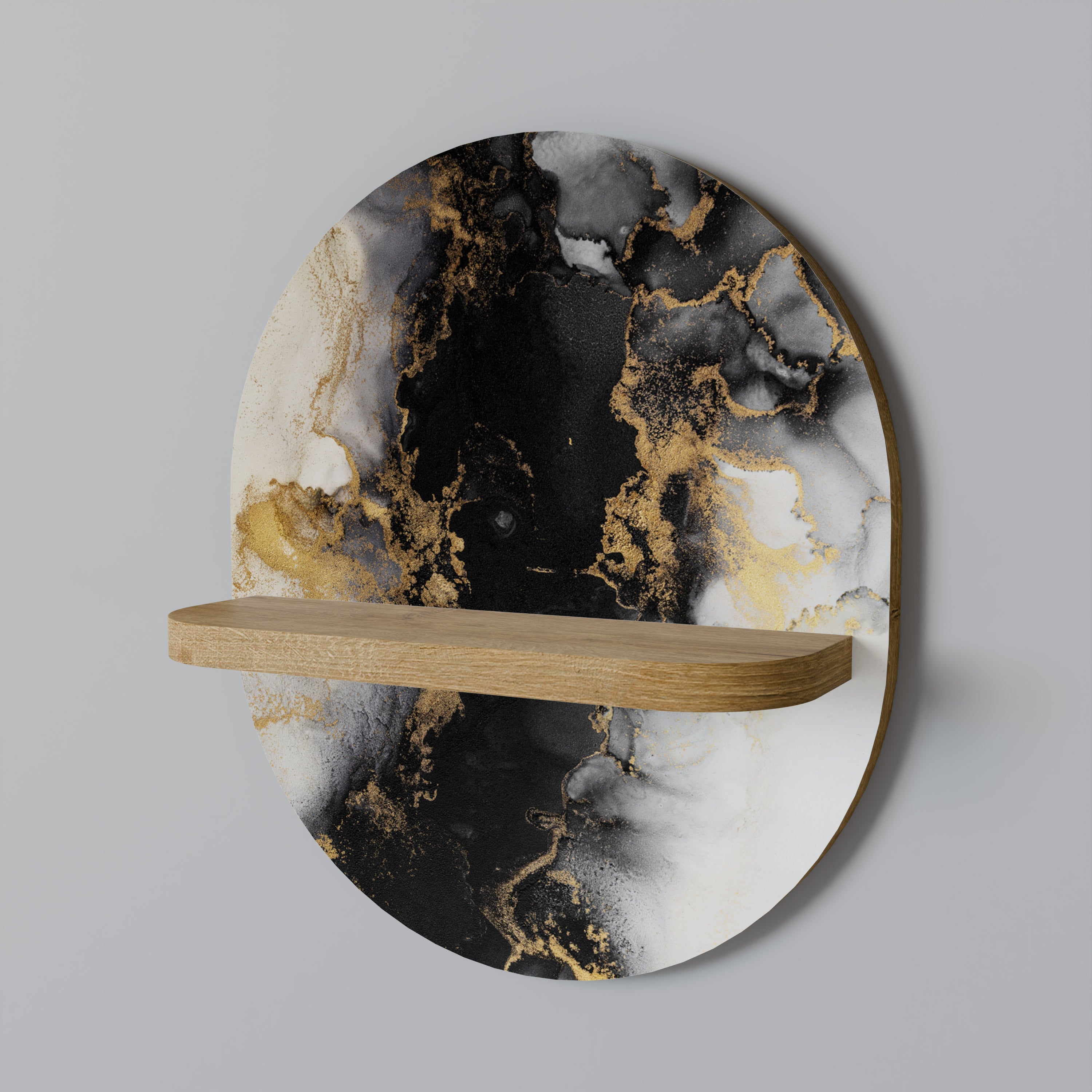 MARBLE OF TOMMORROW Ovales Kunstregal in Eichenoptik