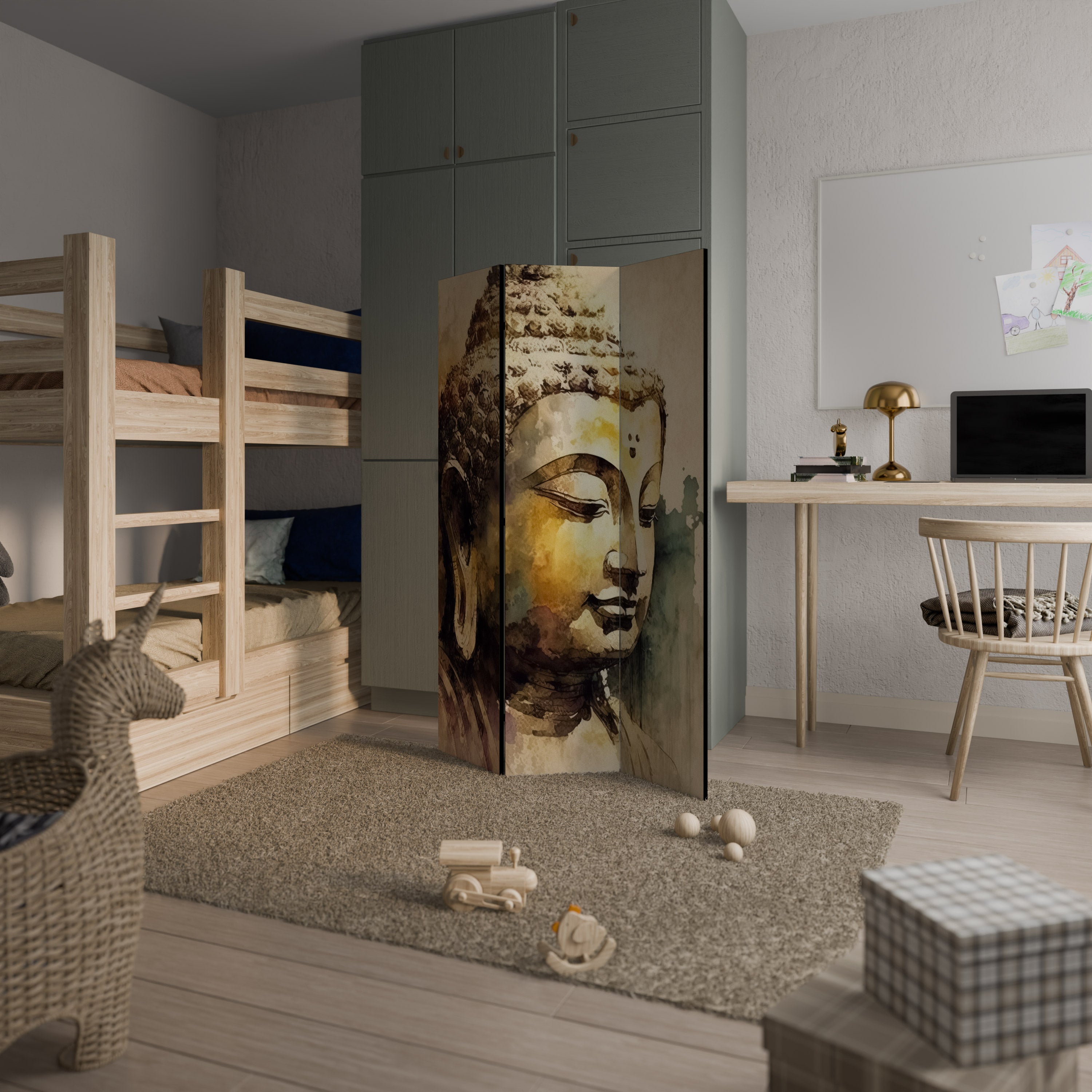 TRANQUIL BUDDHA WHISPERS Dekorativer 3-teiliger Raumteiler