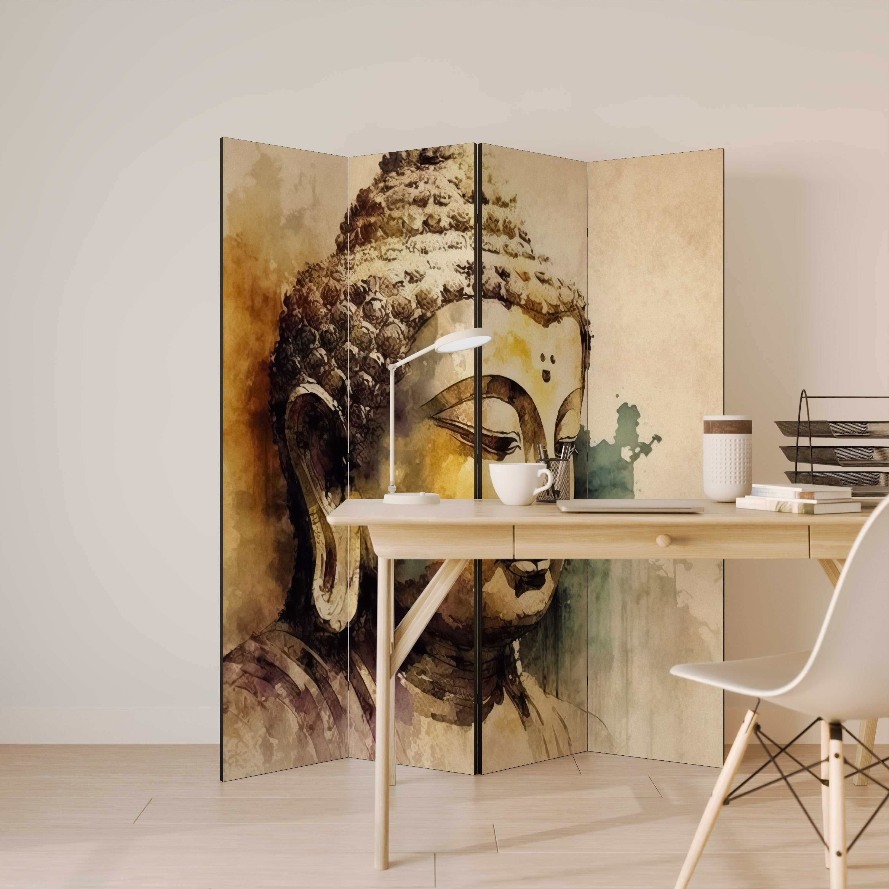 TRANQUIL BUDDHA WHISPERS Dekorativer 4-teiliger Raumteiler
