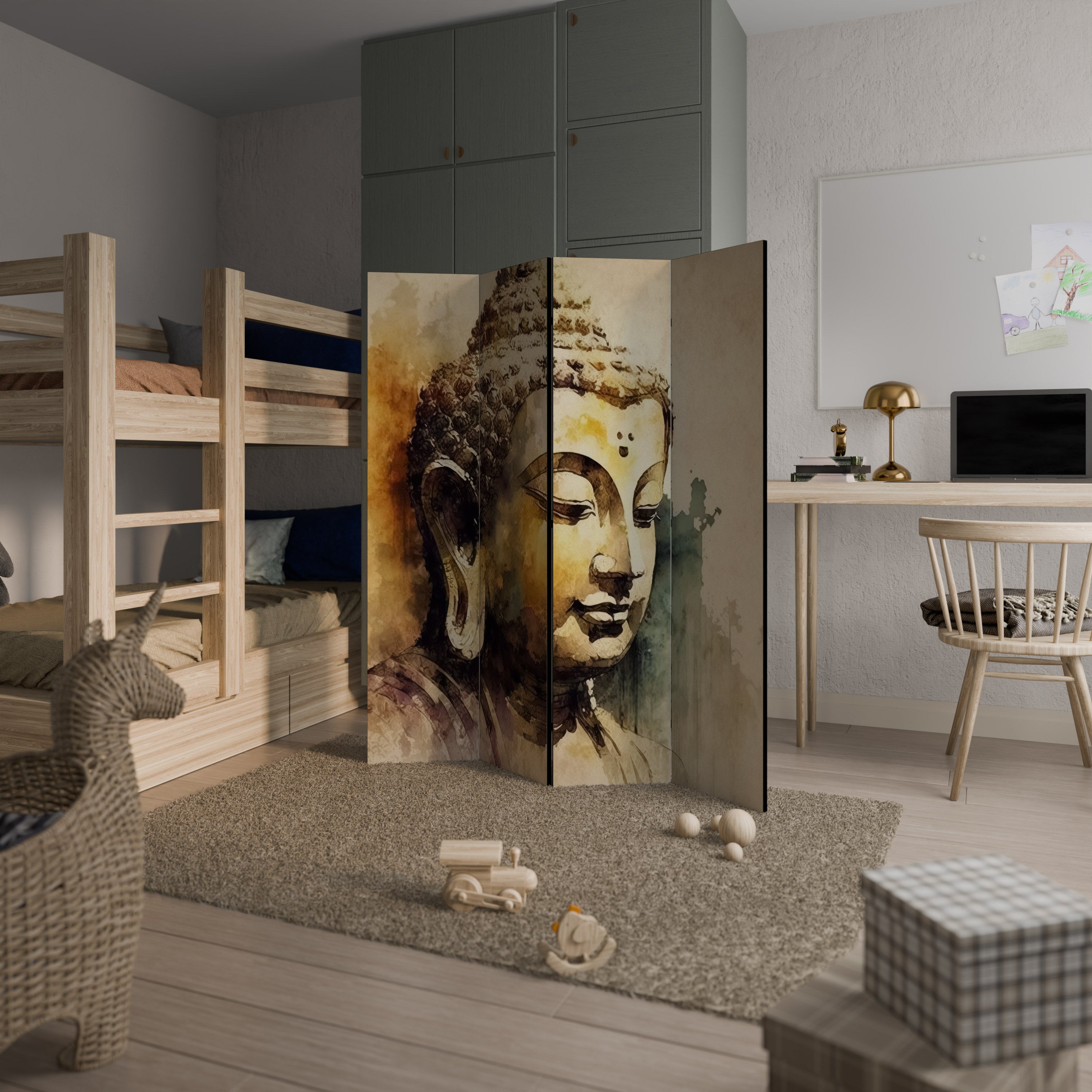 TRANQUIL BUDDHA WHISPERS Dekorativer 4-teiliger Raumteiler