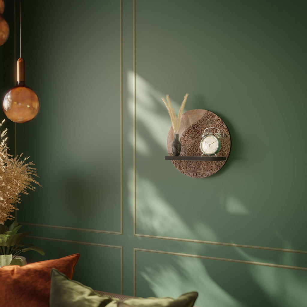 ARABESQUE WHISPERS Round Art Shelf In Black Finish
