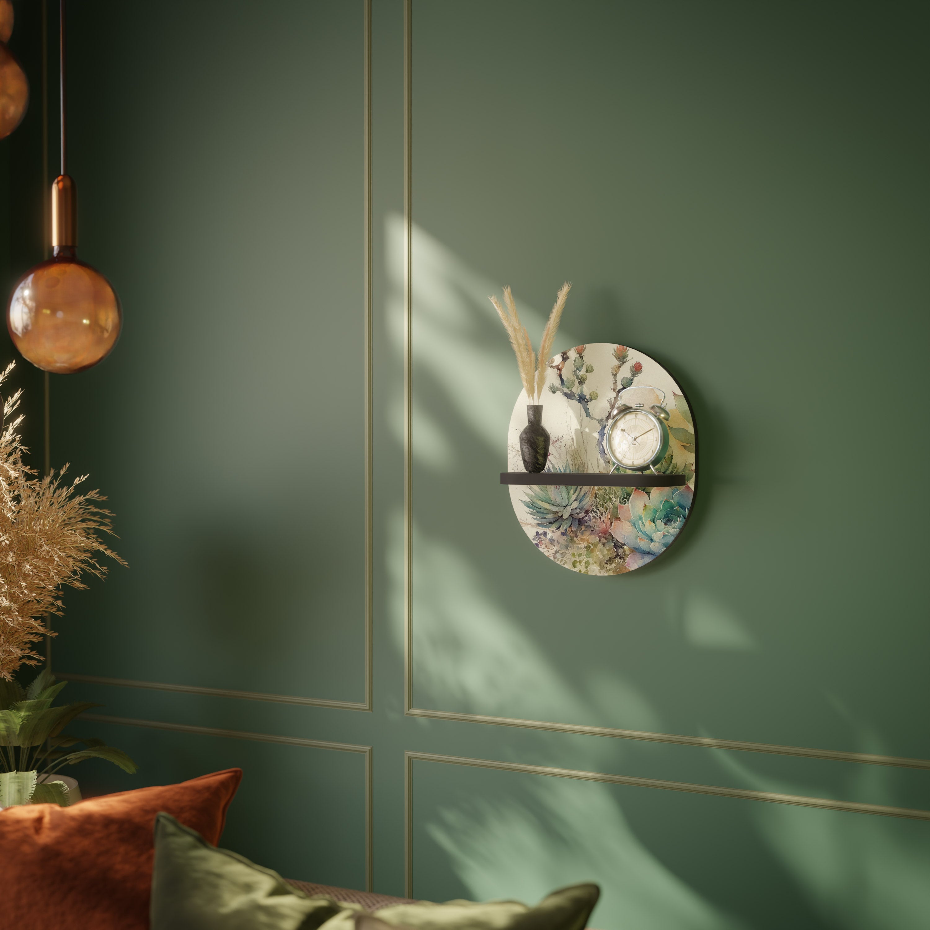 SUCCULENT WHIMSY Ovales Kunstregal in Schwarz
