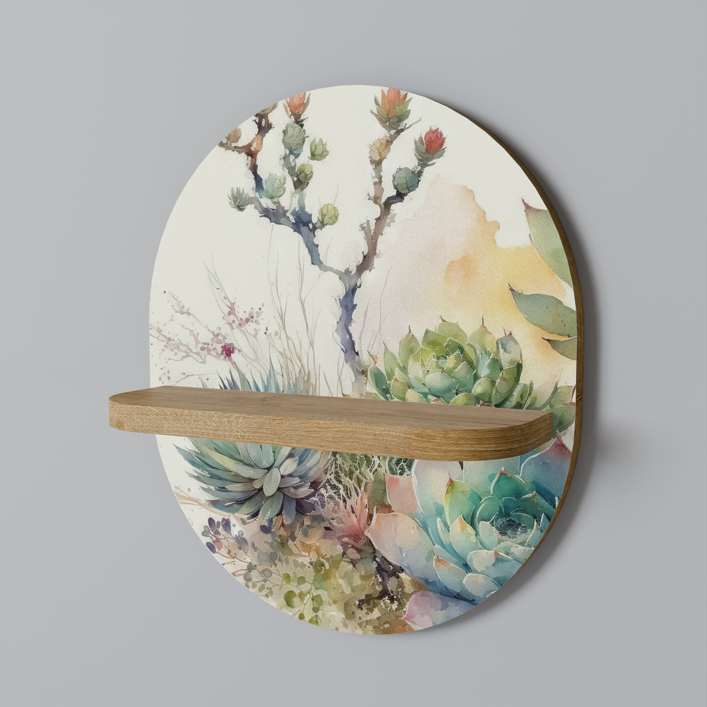SUCCULENT WHIMSY Ovales Kunstregal in Eichenoptik