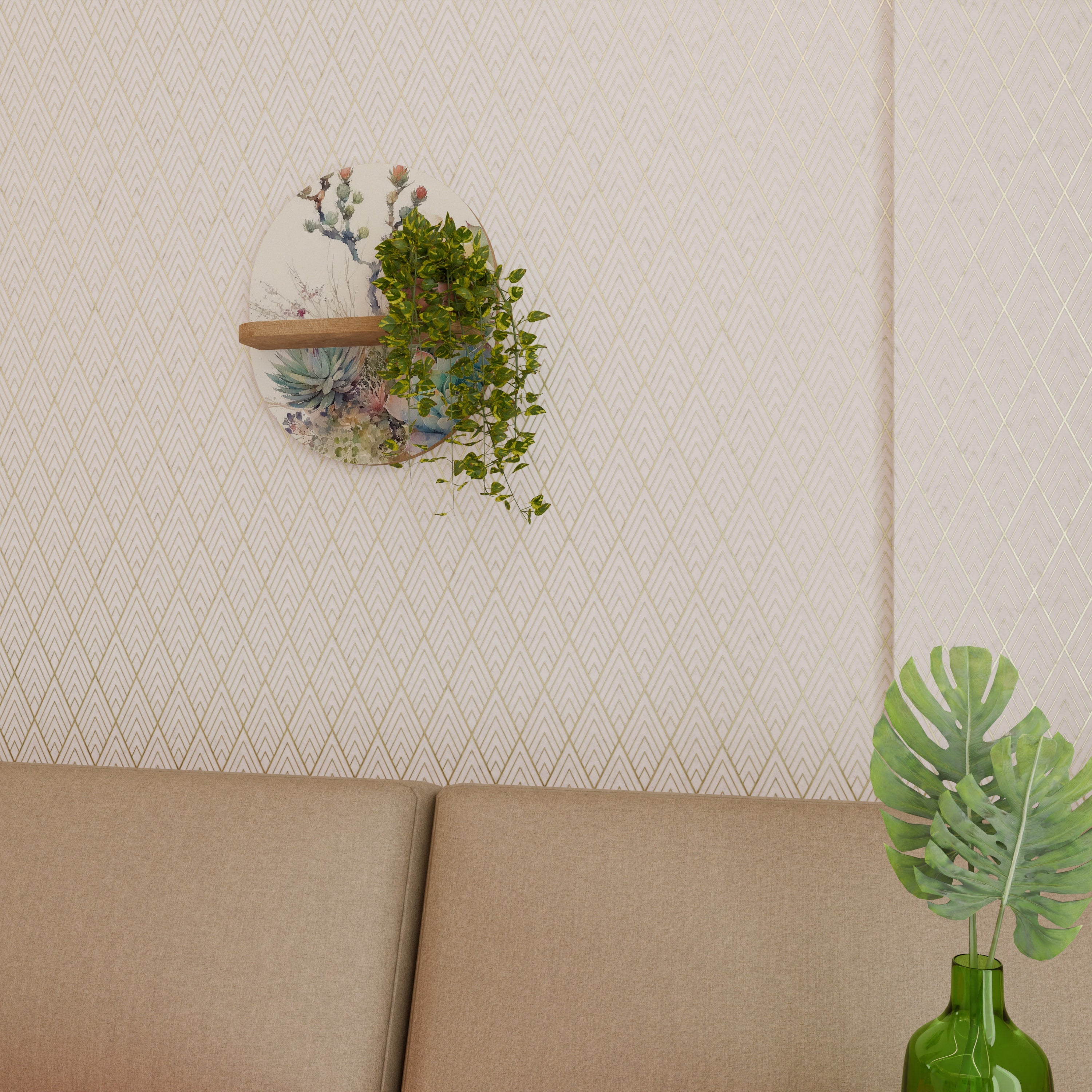 SUCCULENT WHIMSY Ovales Kunstregal in Eichenoptik