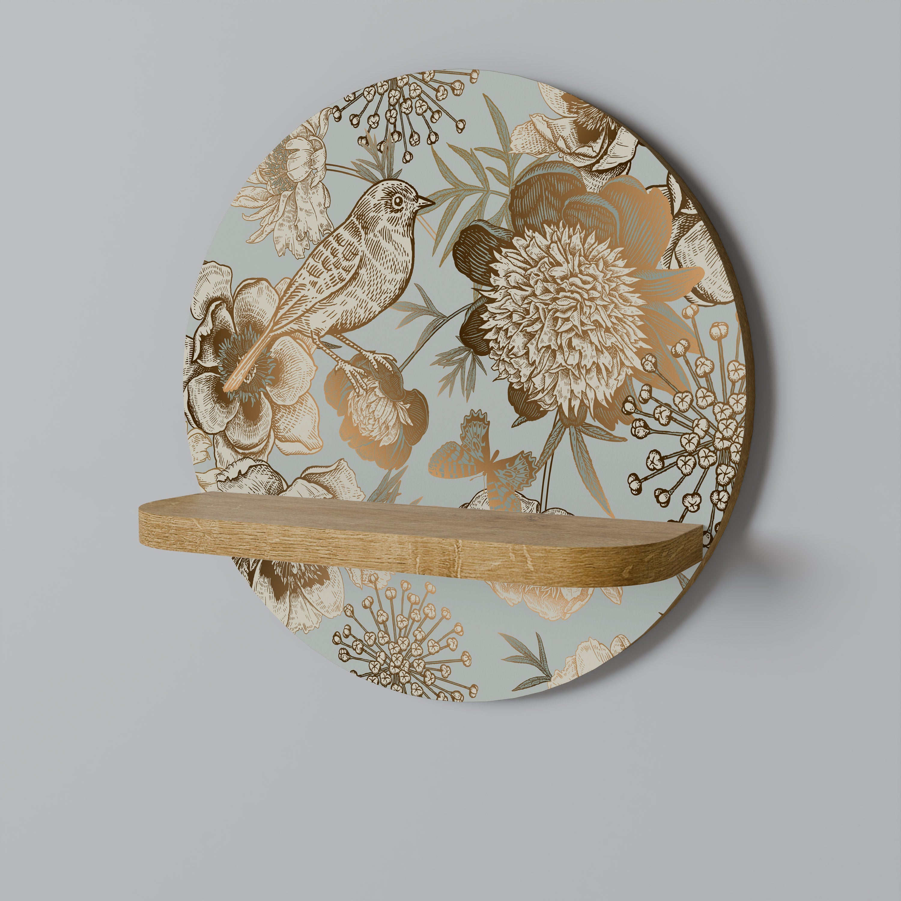 SUCCULENT WHIMSY Rundes Kunstregal in Eichenoptik