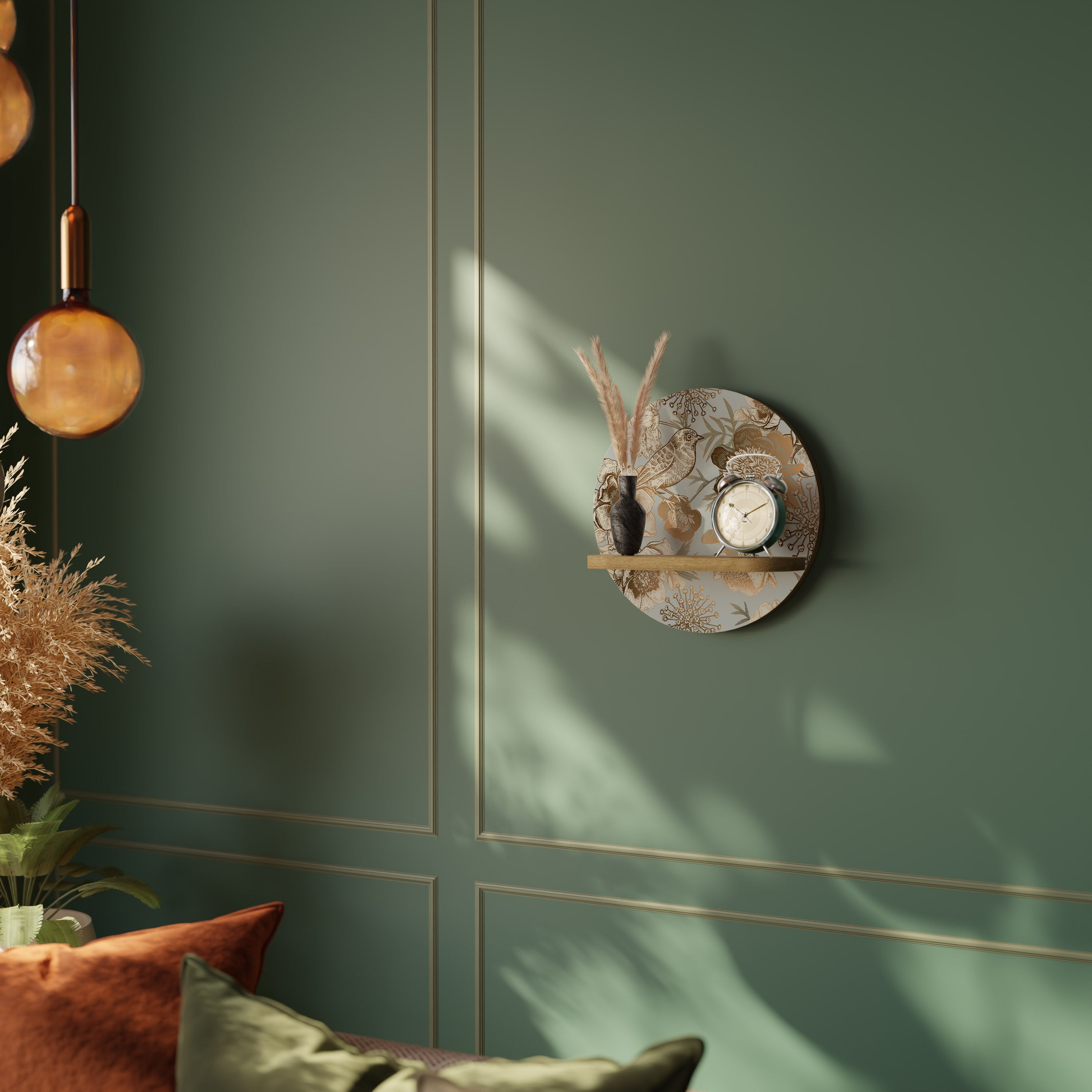 SUCCULENT WHIMSY Rundes Kunstregal in Eichenoptik