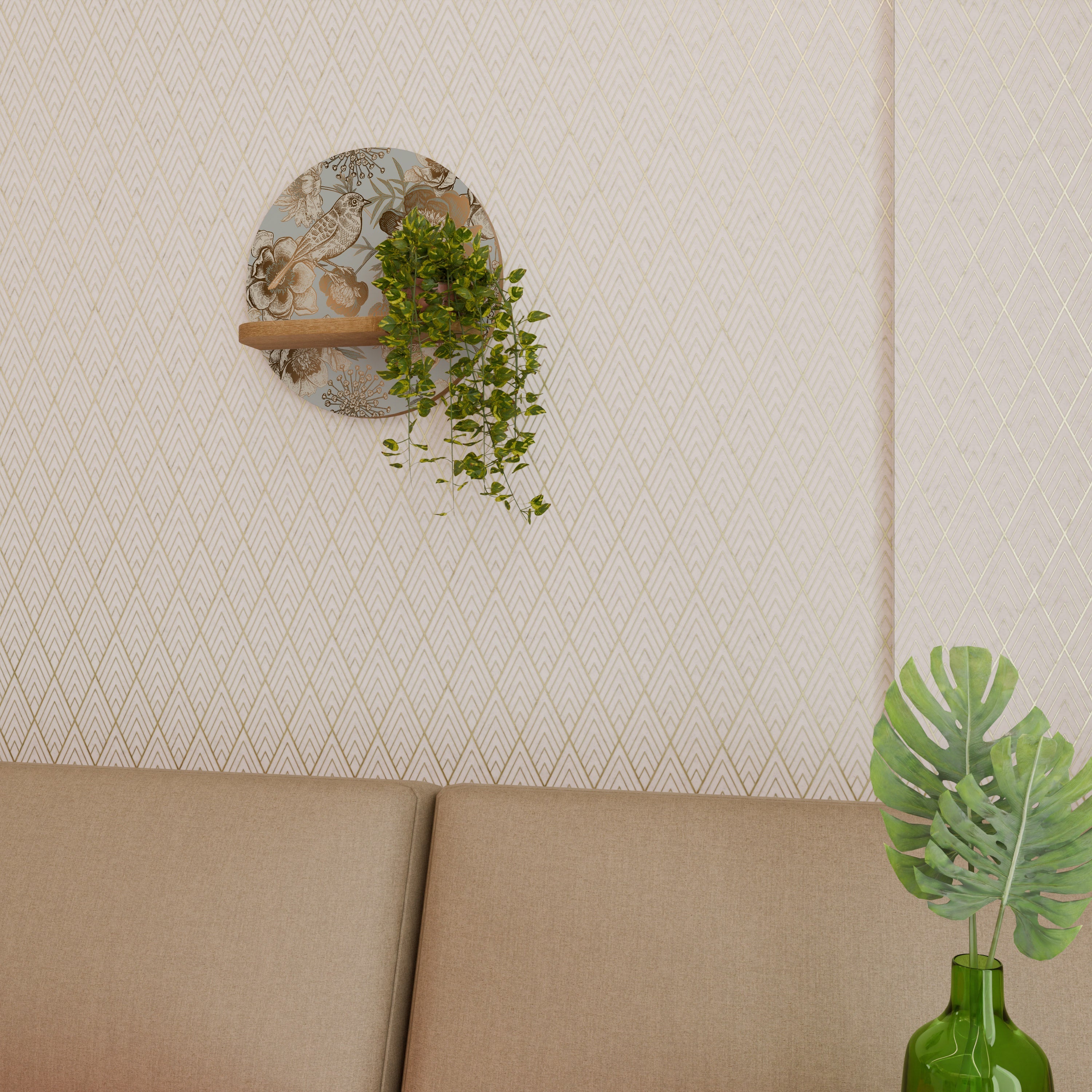 SUCCULENT WHIMSY Rundes Kunstregal in Eichenoptik
