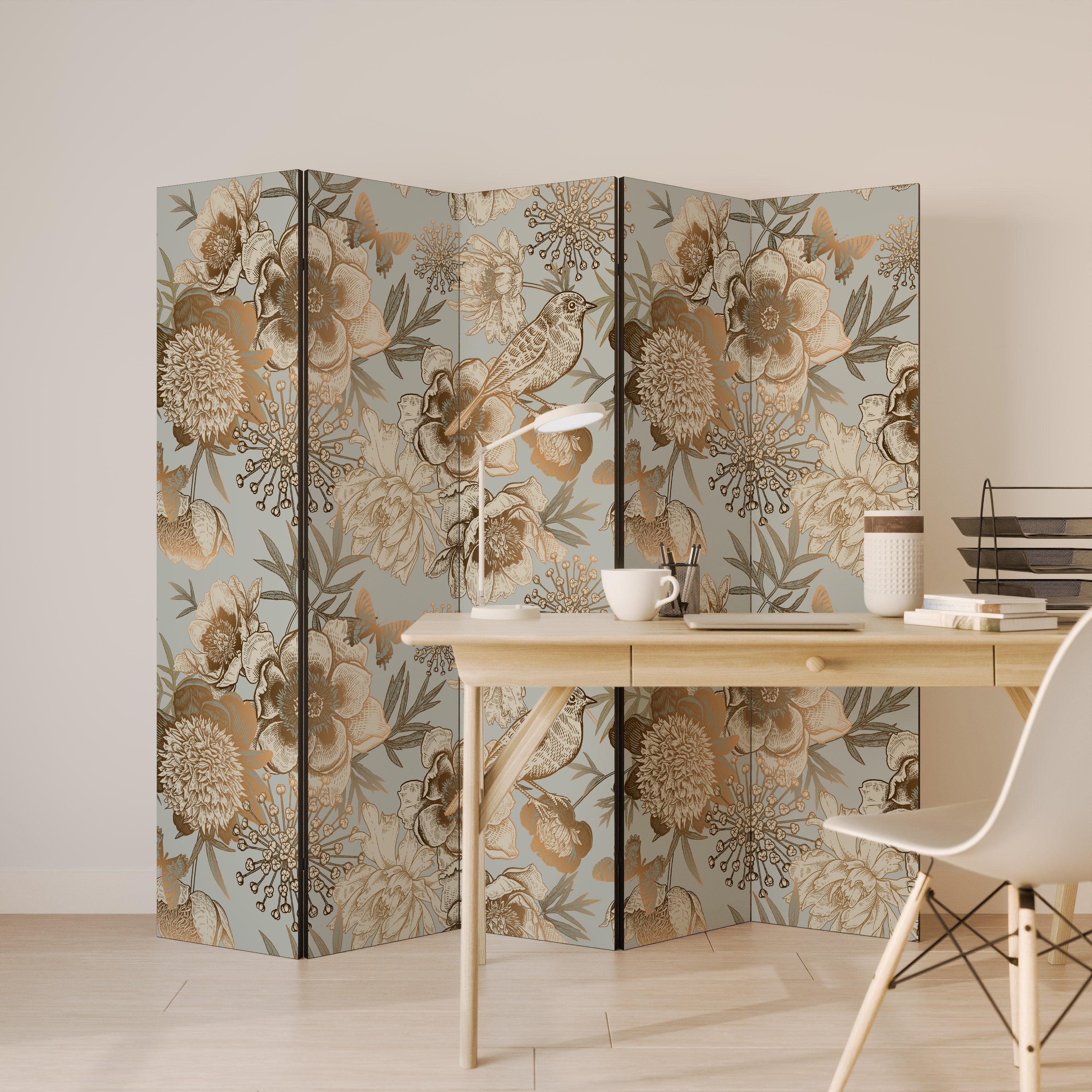 SUCCULENT WHIMSY Decorative 5-Panel Room Divider