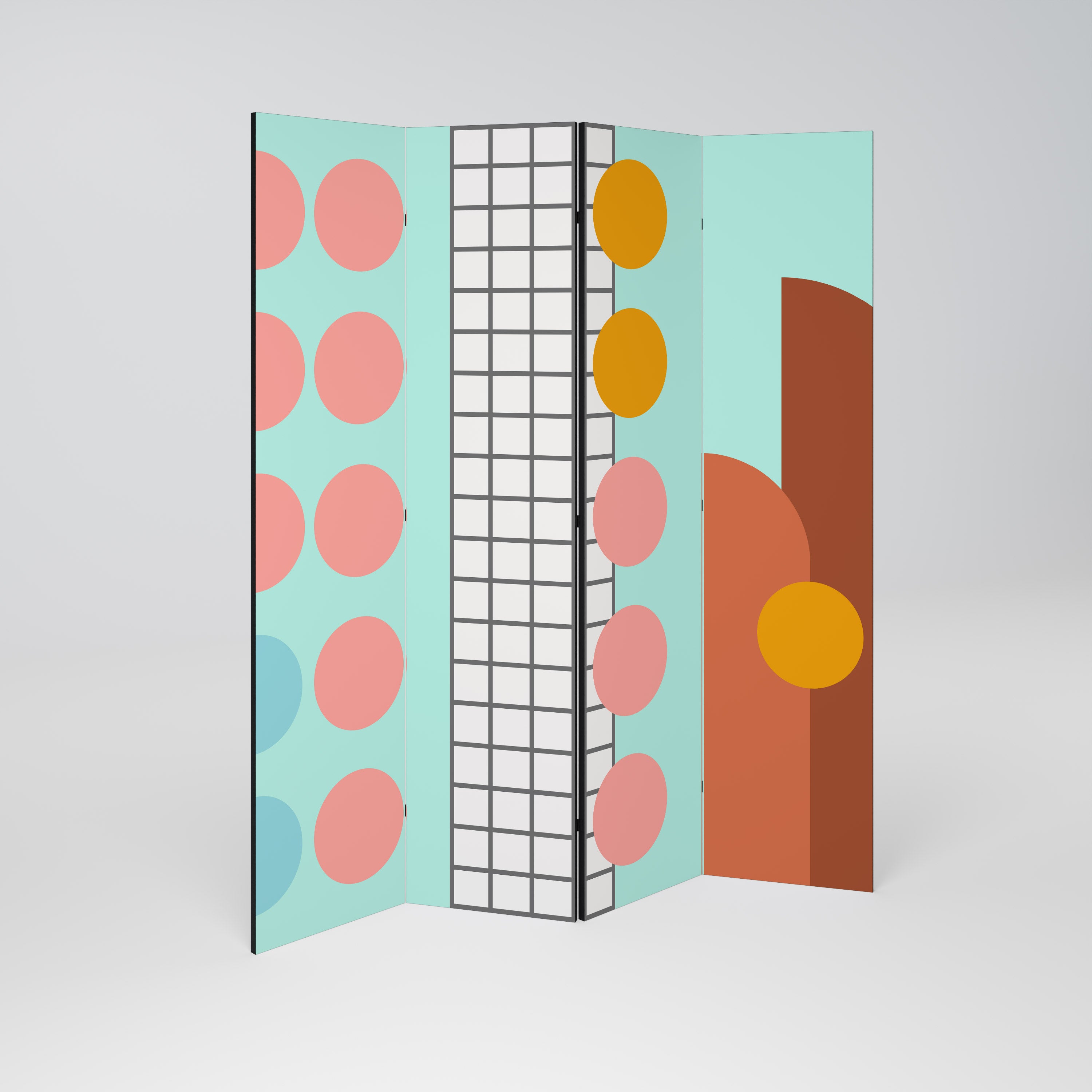 RETRO GRID 4-teiliger Paravent