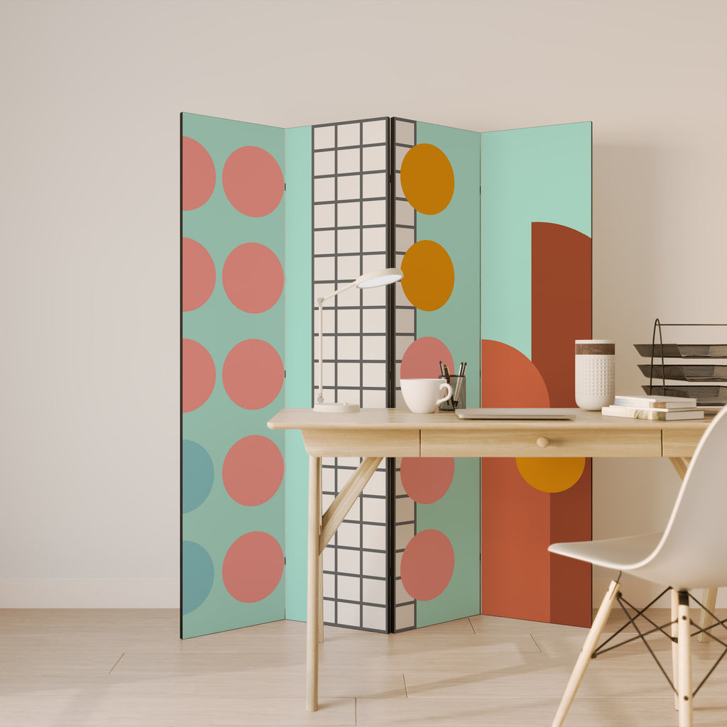 RETRO GRID 4-teiliger Paravent