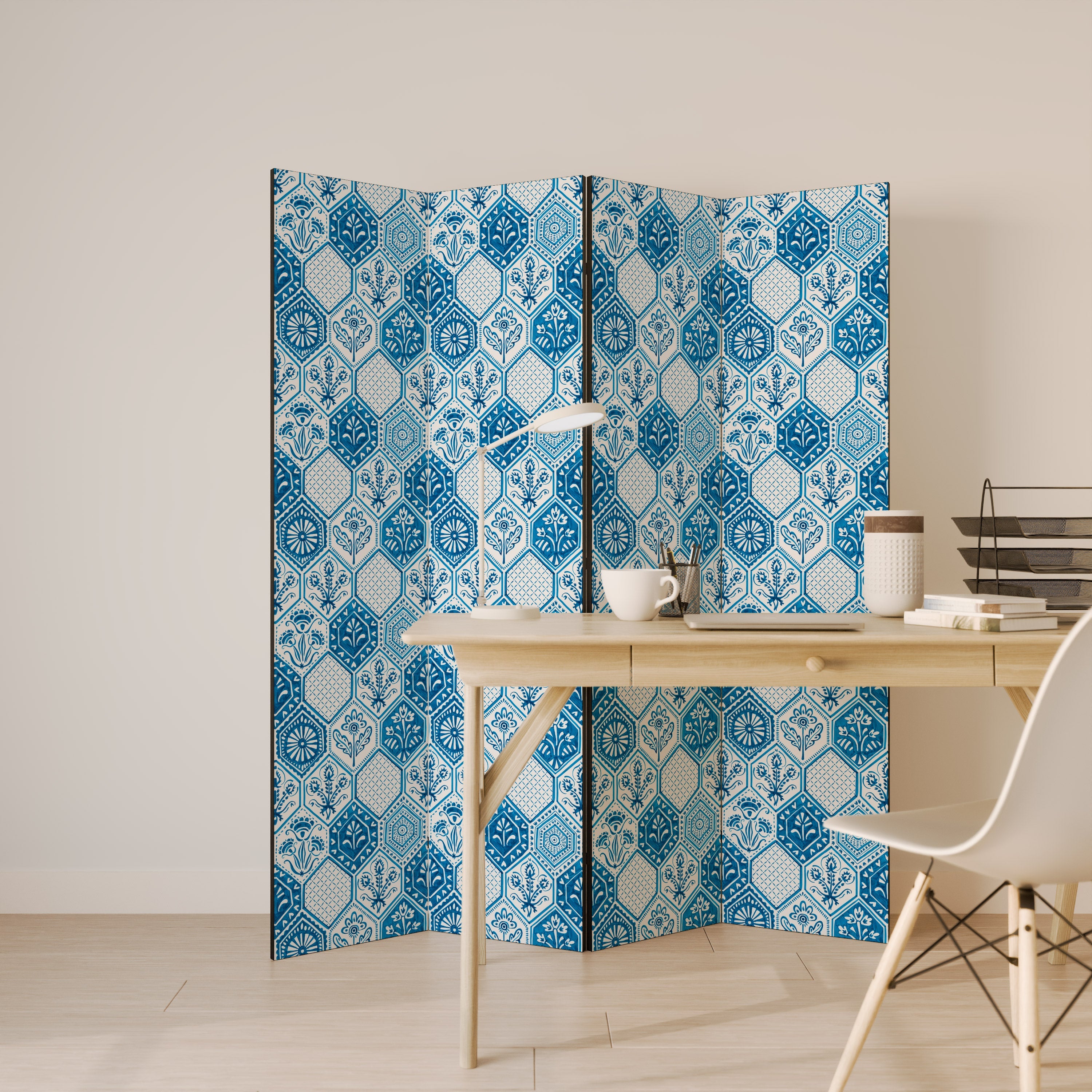 AQUATIC HEXAGON DREAM Dekorativer 4-teiliger Raumteiler