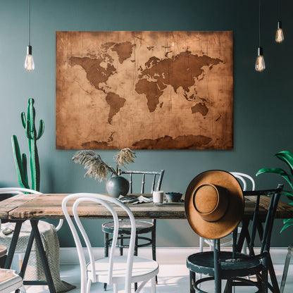 AGED WORLD MAP Horizontal Canvas Print
