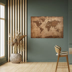 AGED WORLD MAP Peel and Stick Horizontal Poster