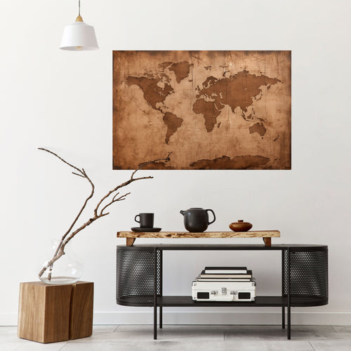 AGED WORLD MAP Selbstklebendes Horizontal-Poster