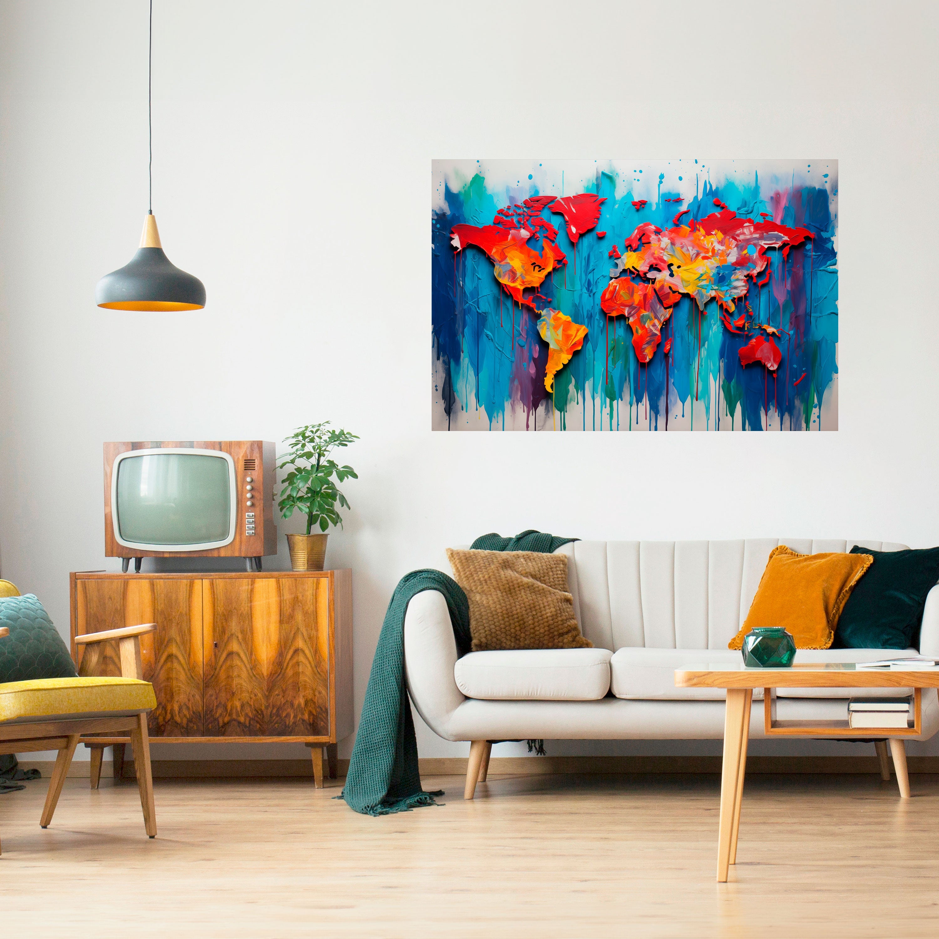 BUNTE WELTKARTE Horizontales Poster zum Abziehen und Aufkleben