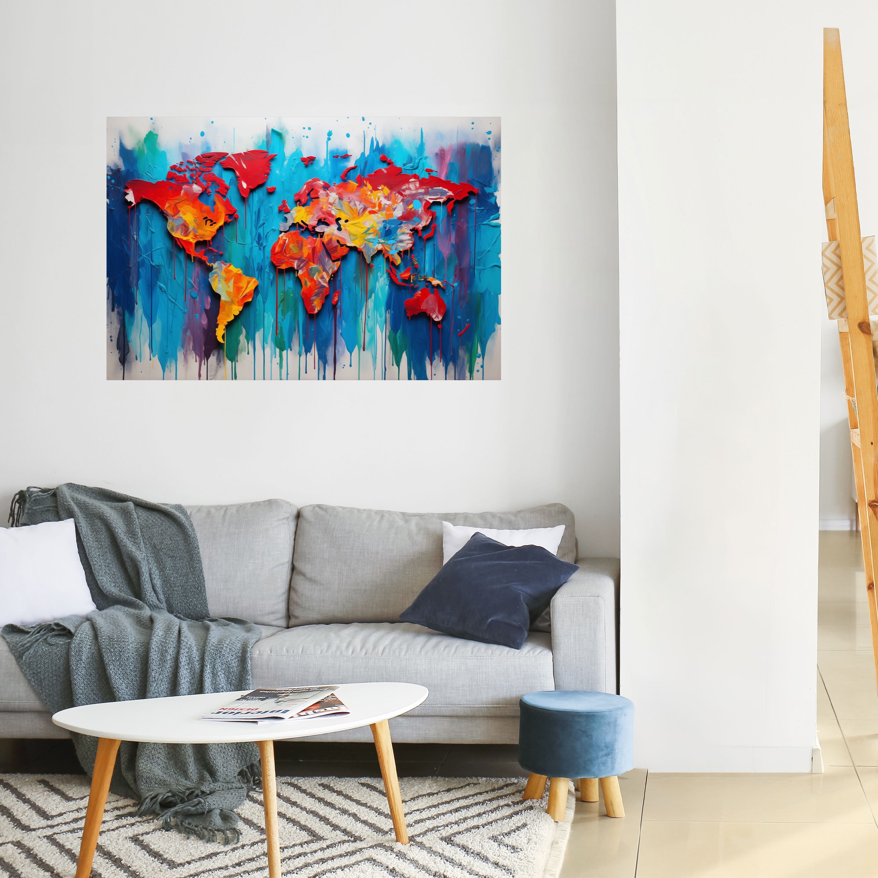 BUNTE WELTKARTE Horizontales Poster zum Abziehen und Aufkleben