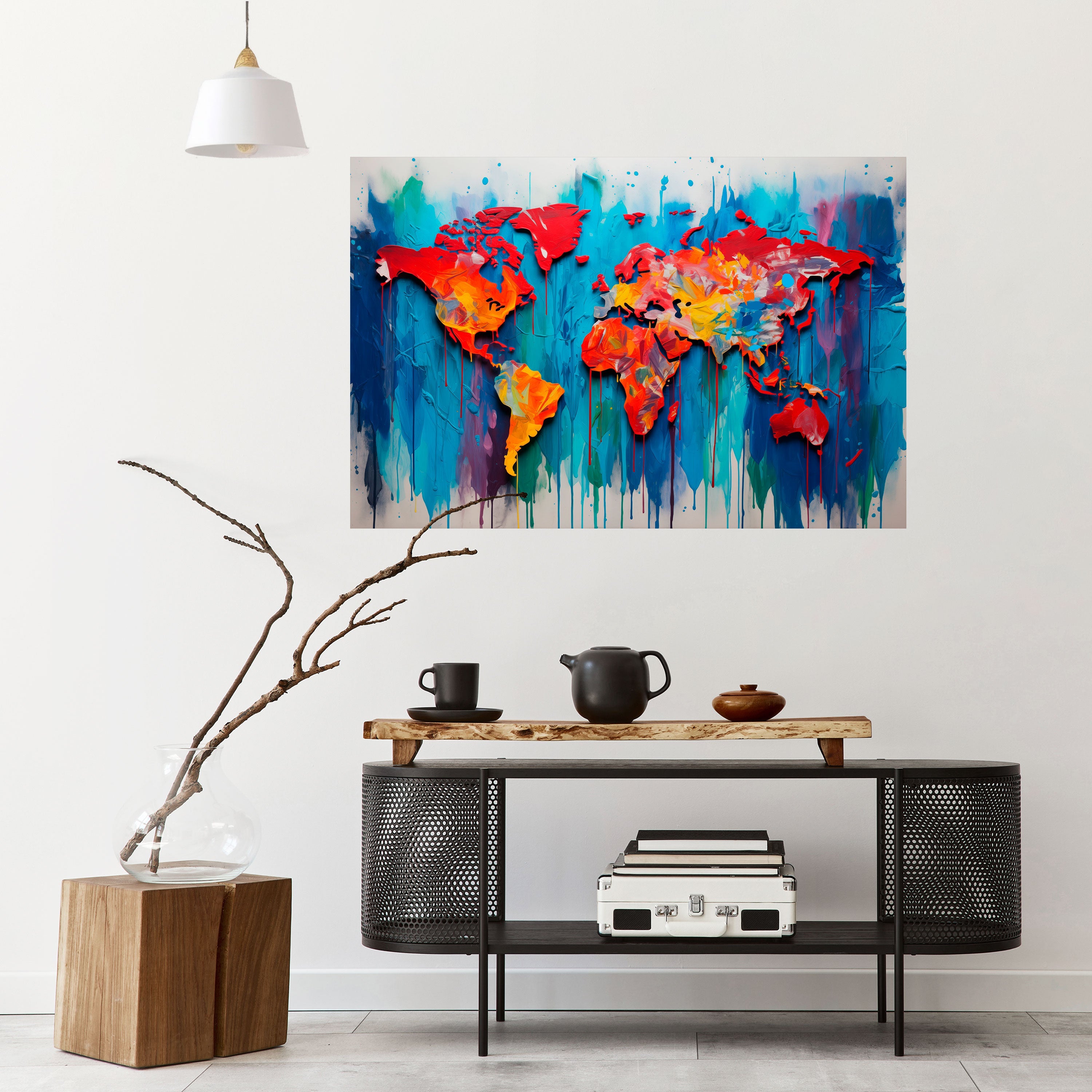 BUNTE WELTKARTE Horizontales Poster zum Abziehen und Aufkleben