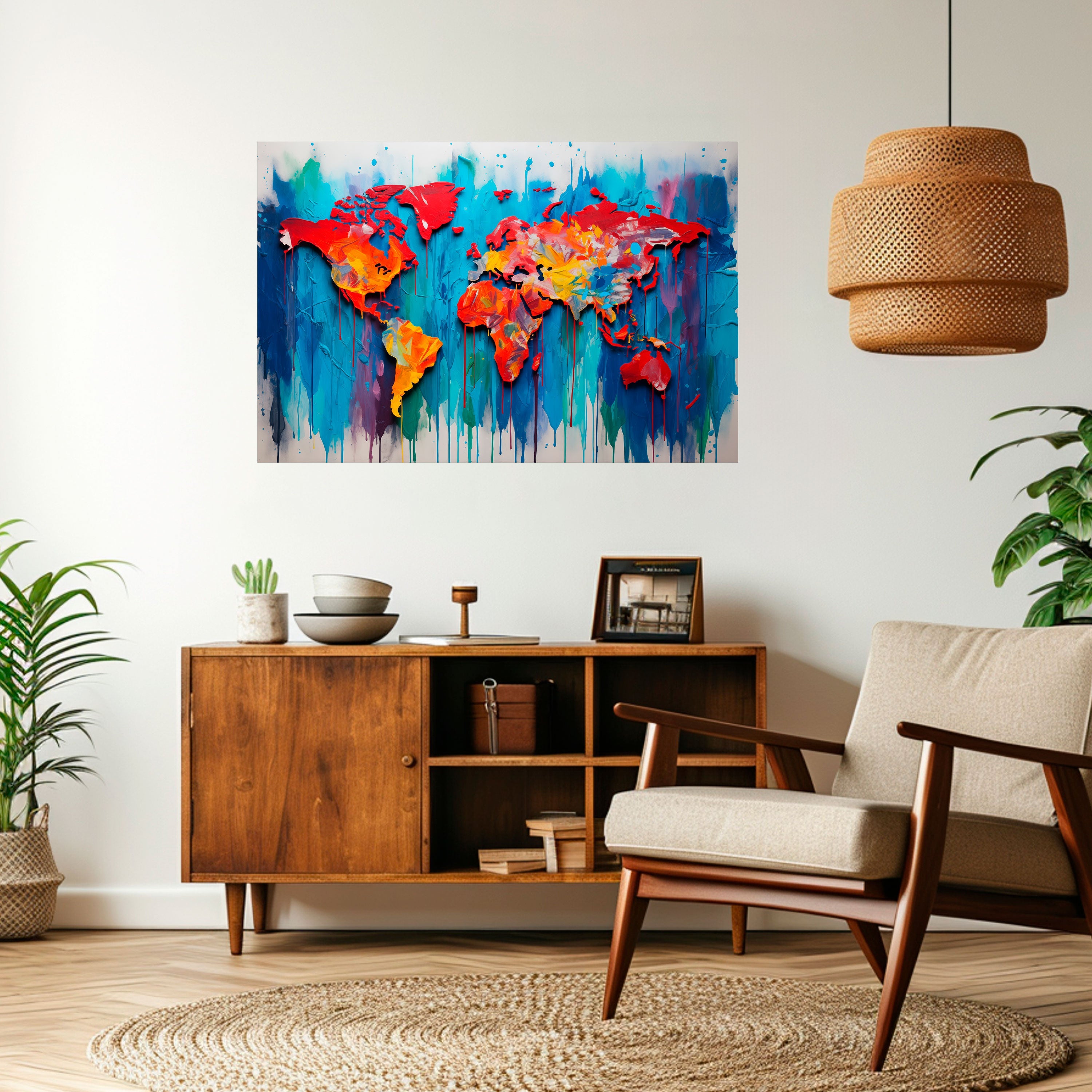 BUNTE WELTKARTE Horizontales Poster zum Abziehen und Aufkleben