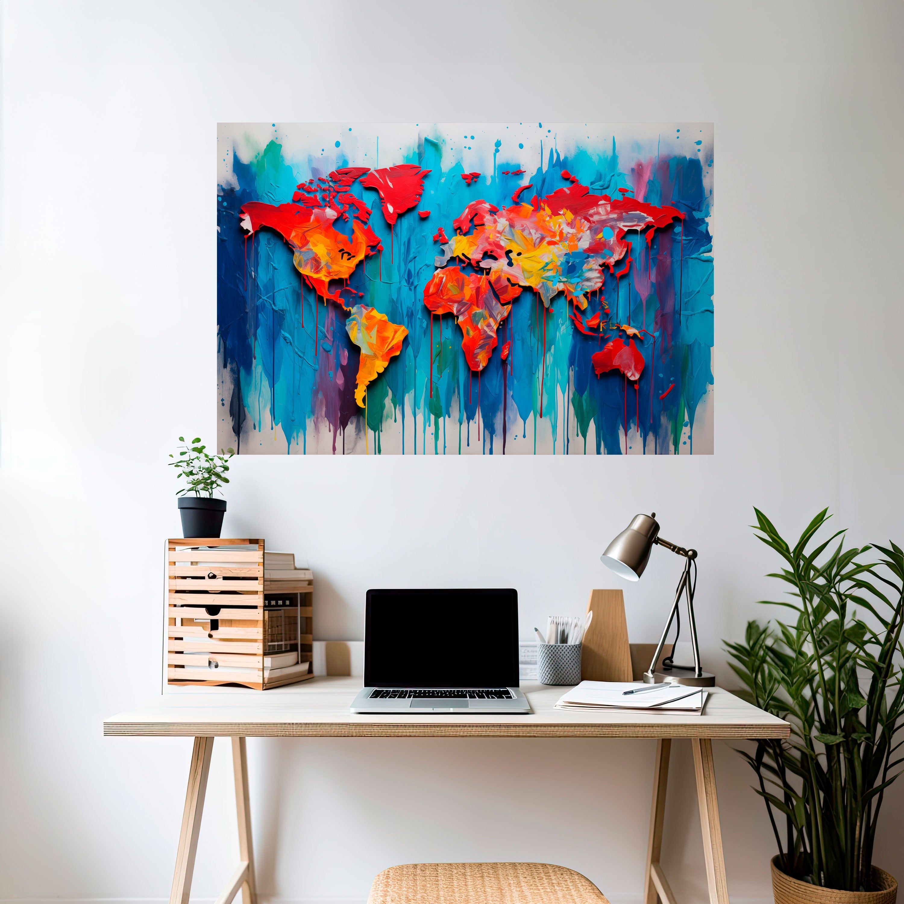 BUNTE WELTKARTE Horizontales Poster zum Abziehen und Aufkleben