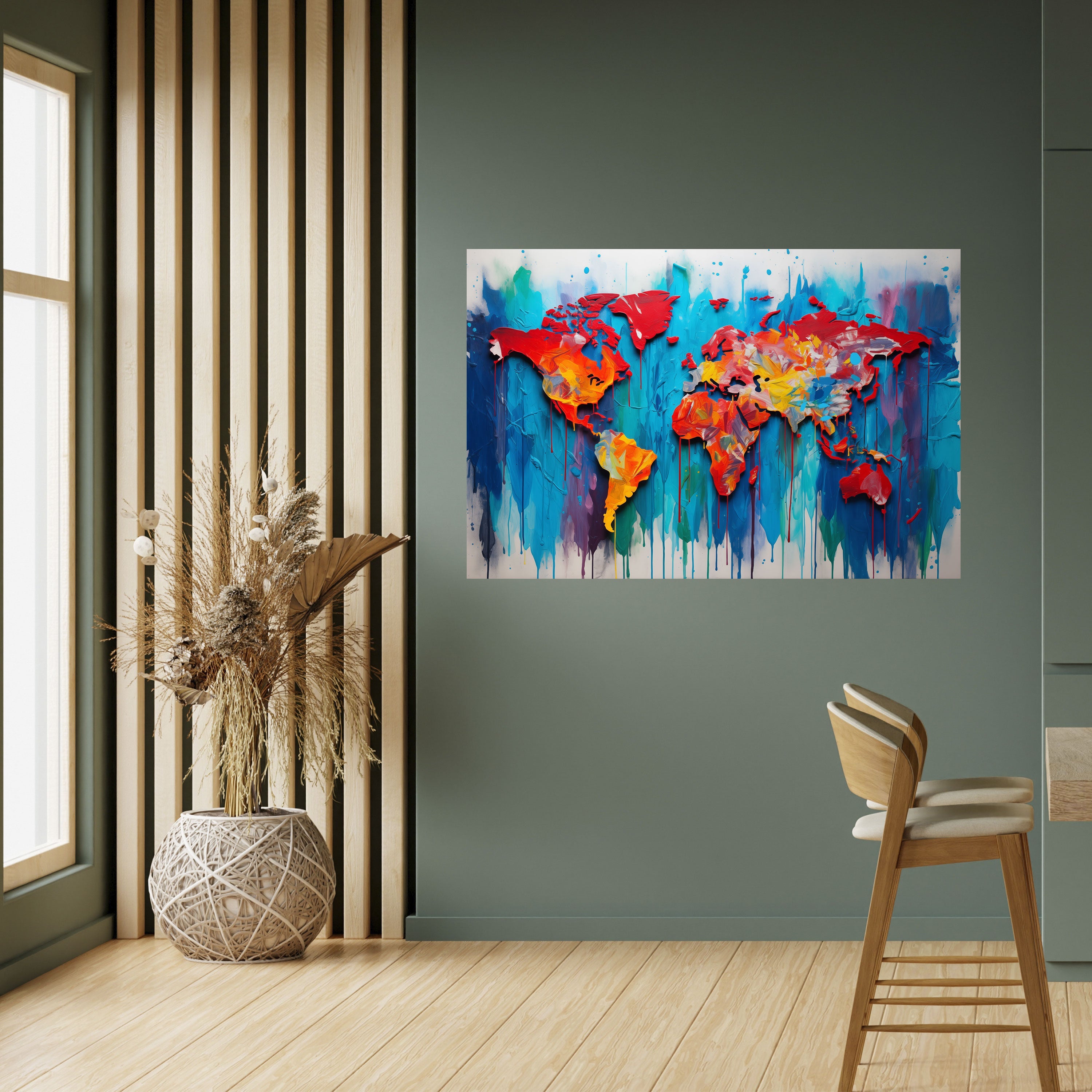 BUNTE WELTKARTE Horizontales Poster zum Abziehen und Aufkleben