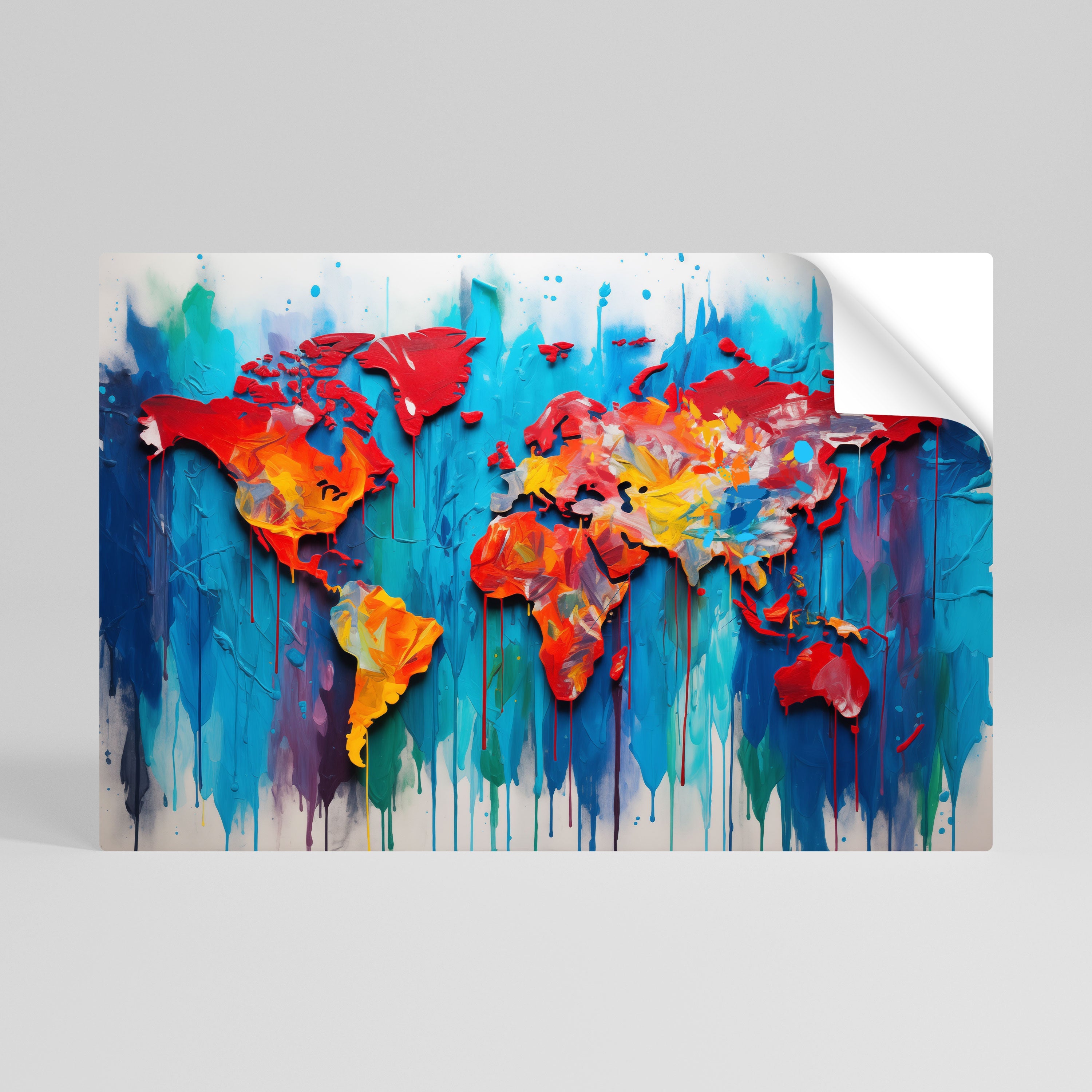 BUNTE WELTKARTE Horizontales Poster zum Abziehen und Aufkleben